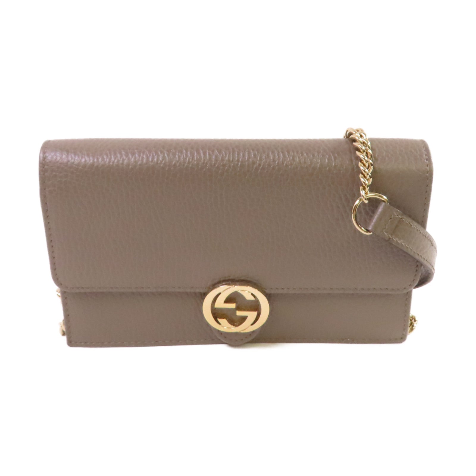 GUCCI 牛皮皮革GG Interlocking Wallet On Chain Shoulder Bag金扣鏈帶肩背袋灰色