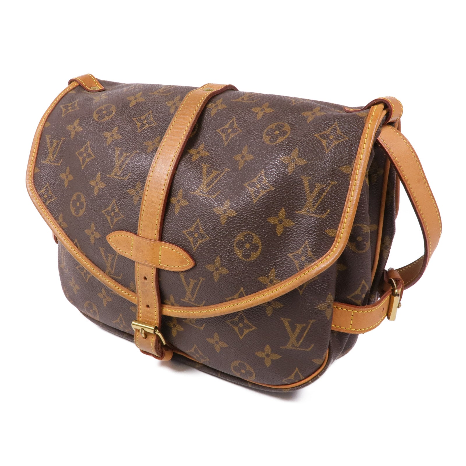 LOUIS VUITTON Monogram Saumur 30金扣肩背袋棕色