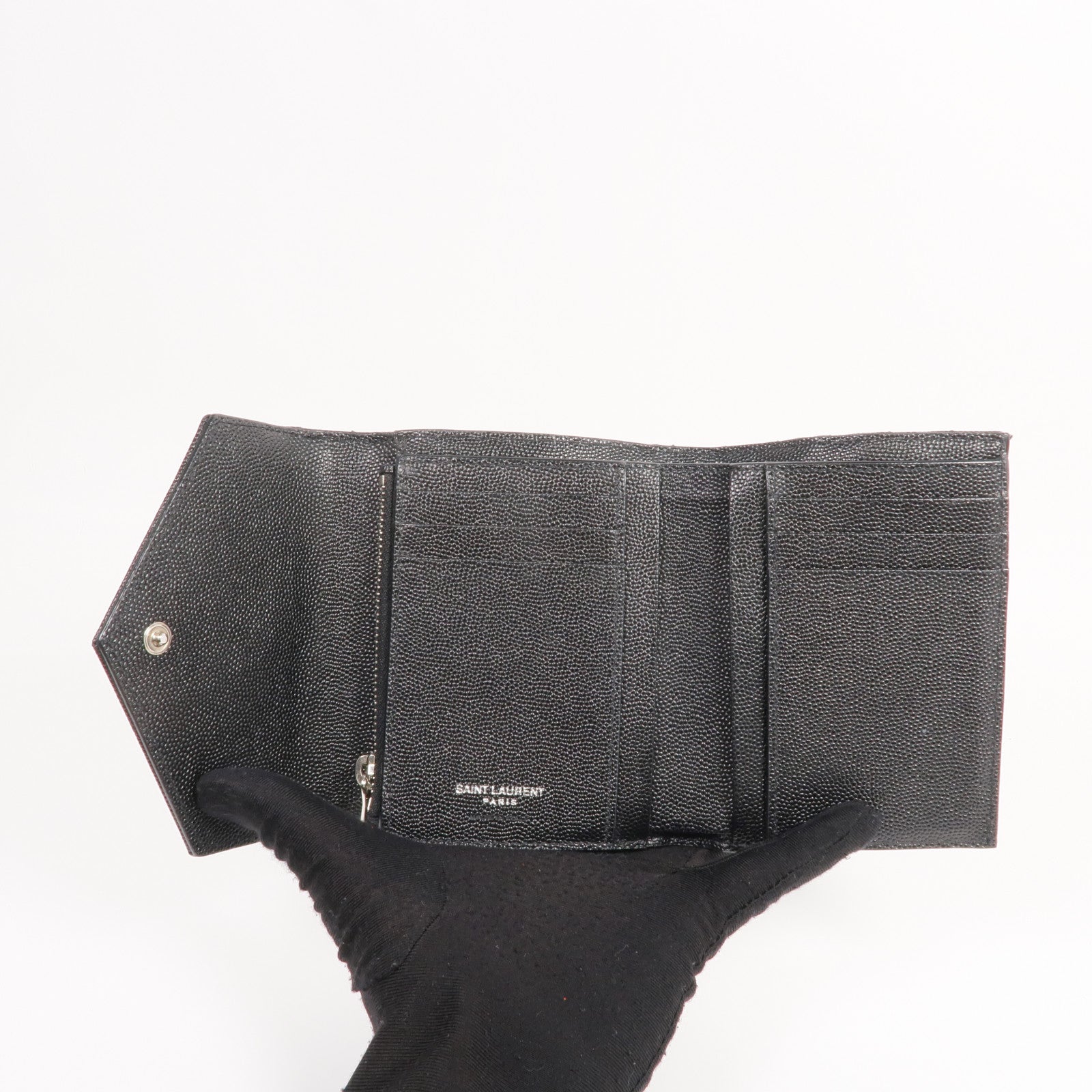 SAINT LAURENT 牛皮皮革Trifold Wallet銀扣錢包