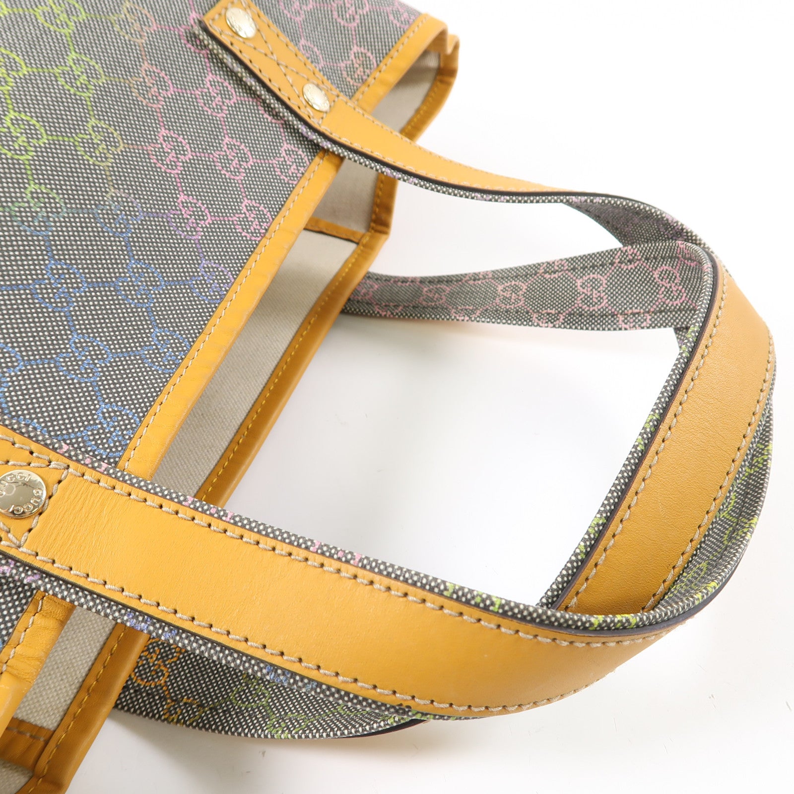 GUCCI 塗層帆布Tote Bag銀扣手挽袋灰色/啡色