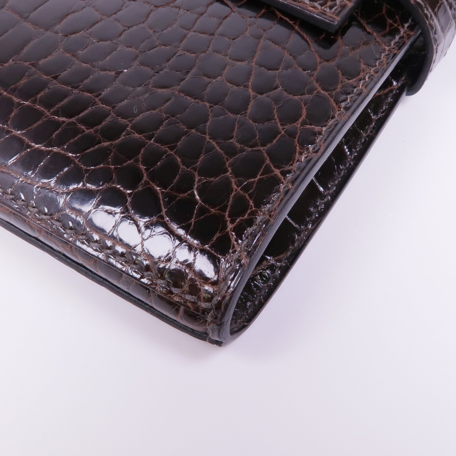 HERMES 【激減優惠】Alligator皮革Kelly Long Wallet金扣長錢包