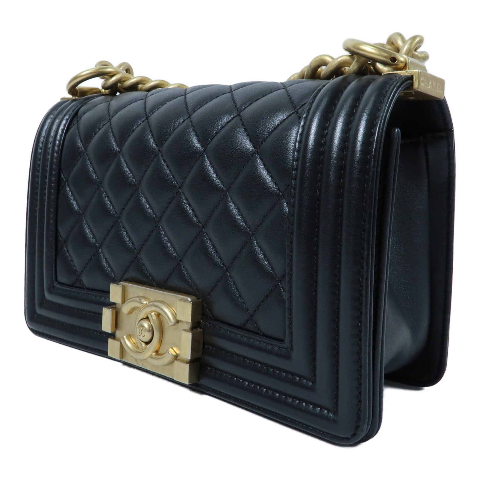 CHANEL 牛皮皮革Boy 20金扣鏈帶肩背袋