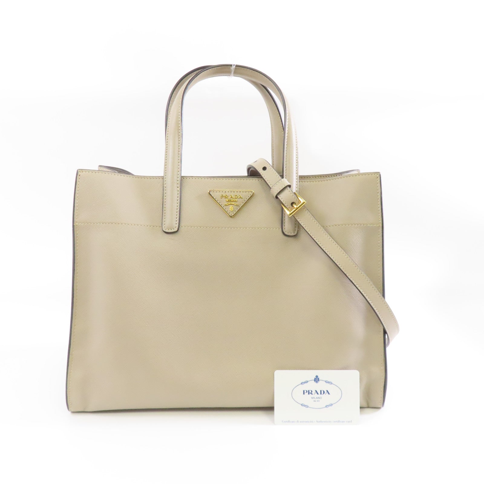 PRADA 牛皮皮革Shoulder Bag金扣手挽肩背兩用袋灰色