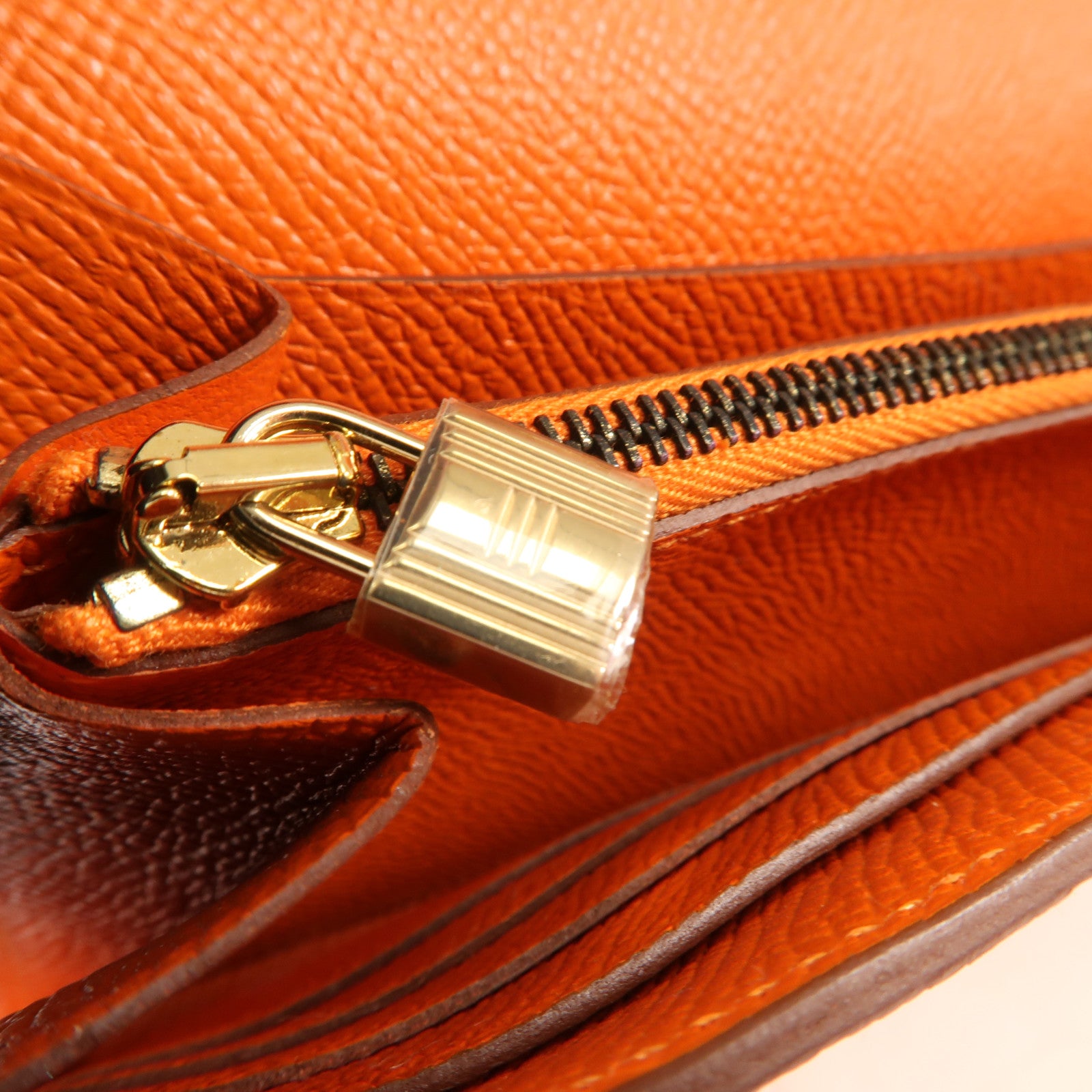 HERMES Epsom皮革Kelly Long Wallet銀扣長錢包Orange