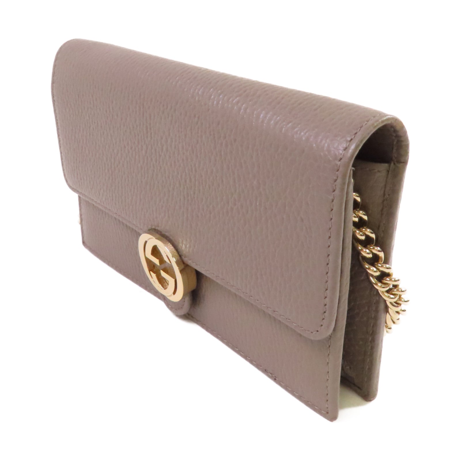 GUCCI 牛皮皮革GG Interlocking Wallet On Chain Shoulder Bag金扣鏈帶肩背袋灰色