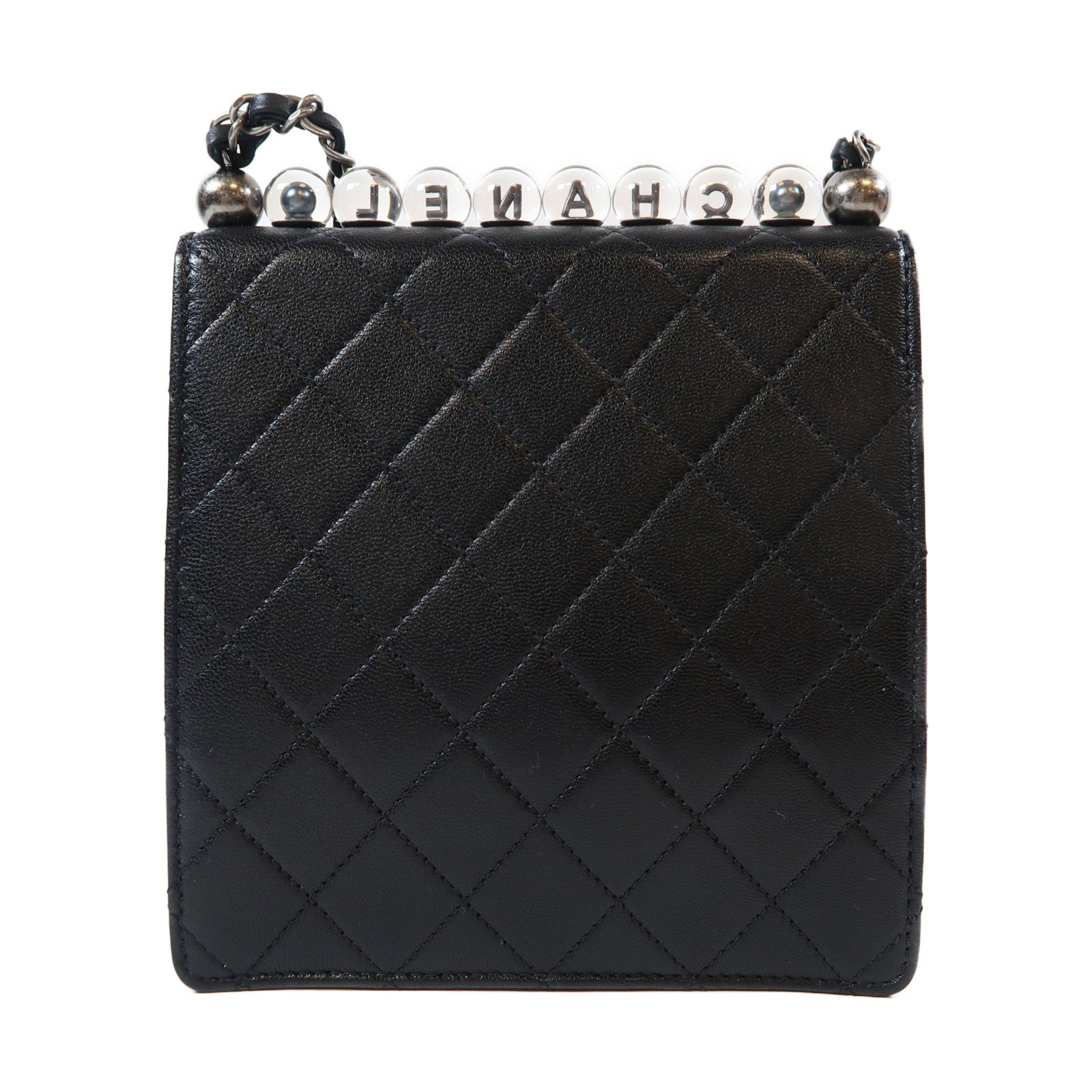 CHANEL 【激減優惠】菱格羊皮皮革Matelasse Pearl Chain黑扣鏈帶肩背袋黑色