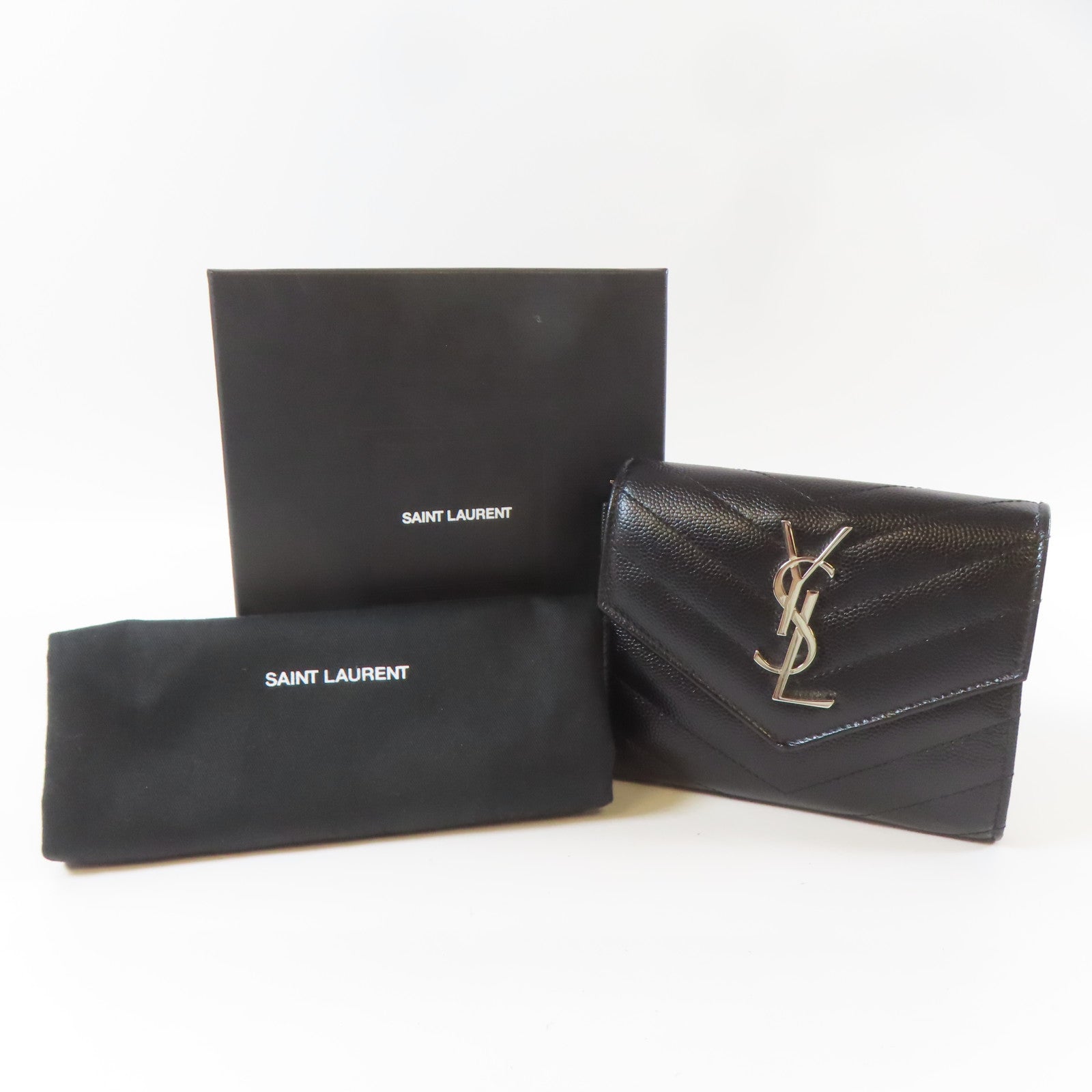 SAINT LAURENT 牛皮皮革Wallet銀扣錢包黑色