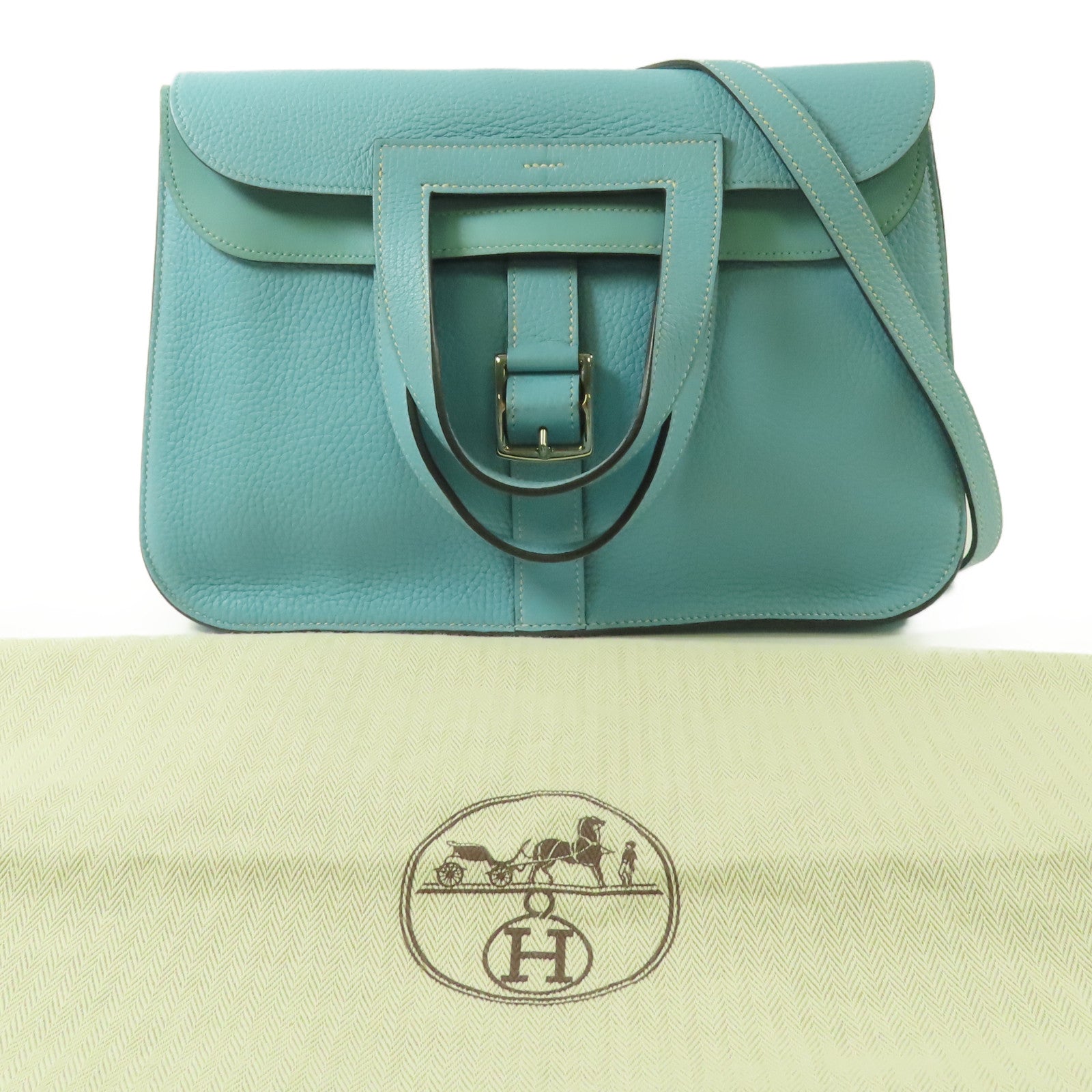 HERMES Clemence皮革Halzan 31銀扣3P Bleu Atoll/蒂芬尼藍