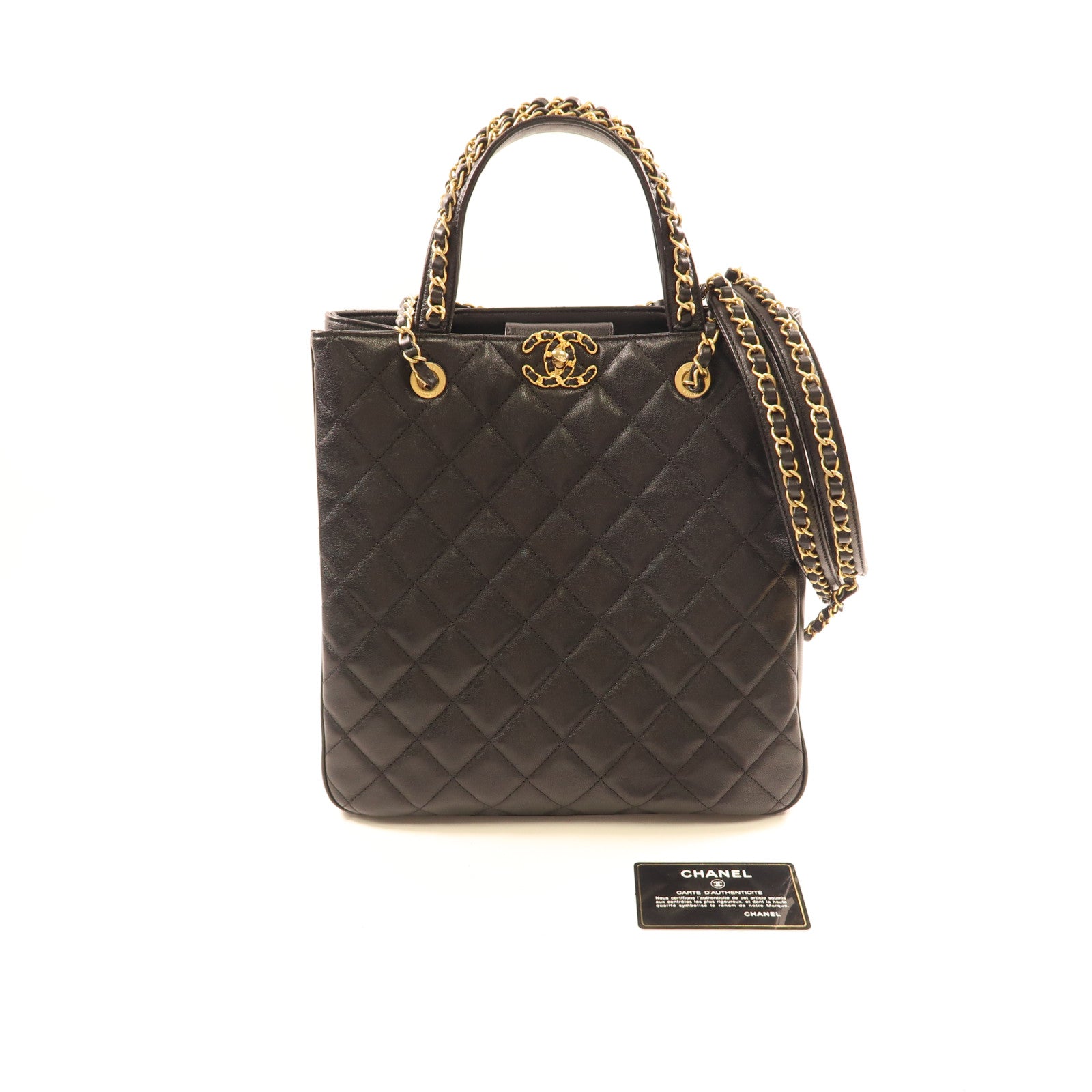 CHANEL 牛皮皮革2 Way Bag金扣鏈帶手挽肩背兩用袋