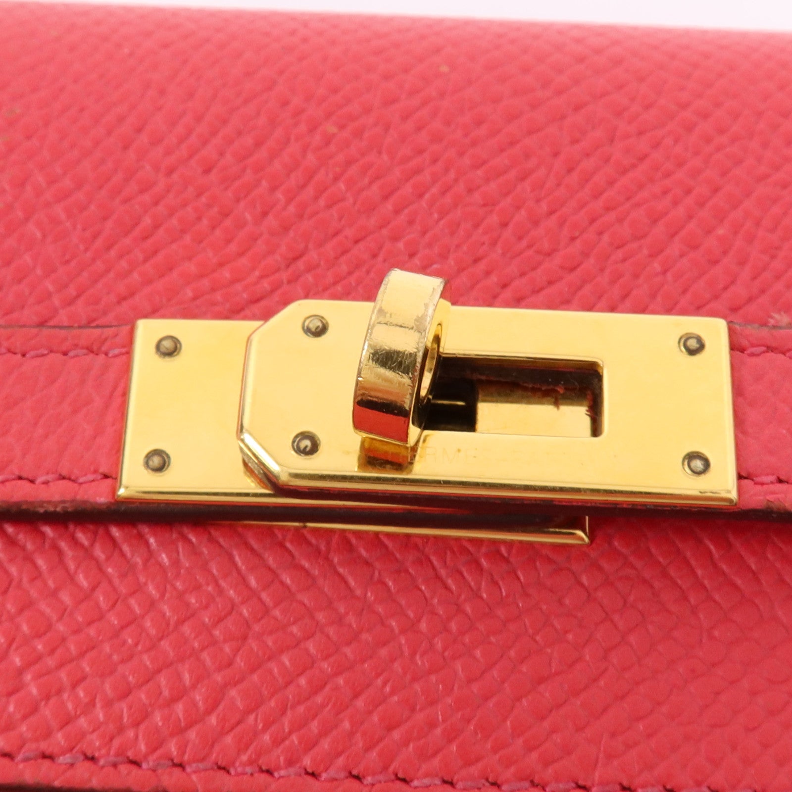 HERMES 【激減優惠】Epsom皮革Kelly Long Wallet金扣長錢包Rose De Coeur