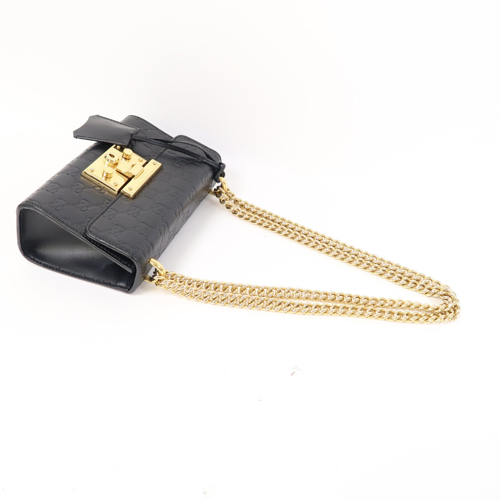 GUCCI 【激減優惠】皮革Padlock金扣鏈帶肩背袋黑色