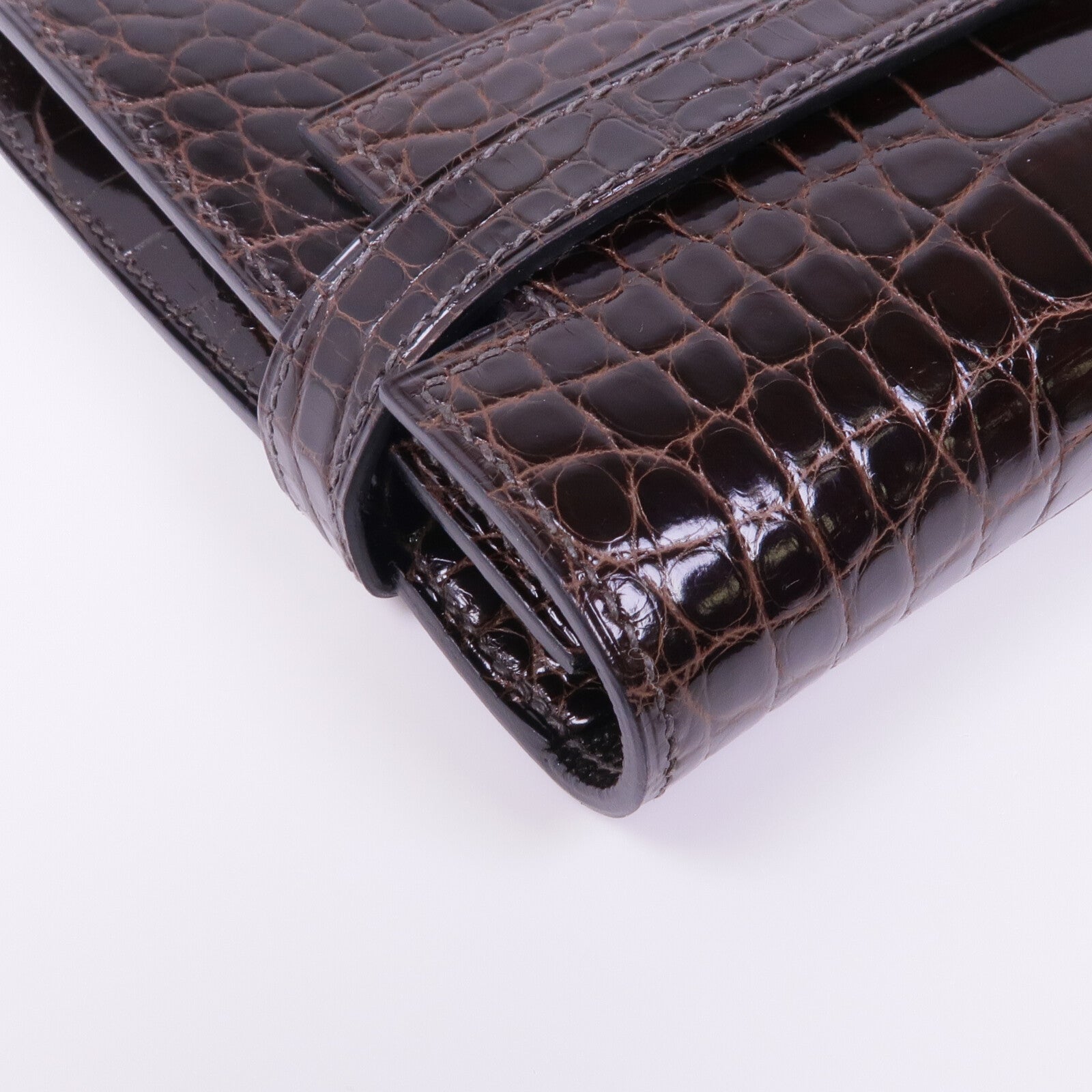 HERMES 【激減優惠】Alligator皮革Kelly Long Wallet金扣長錢包