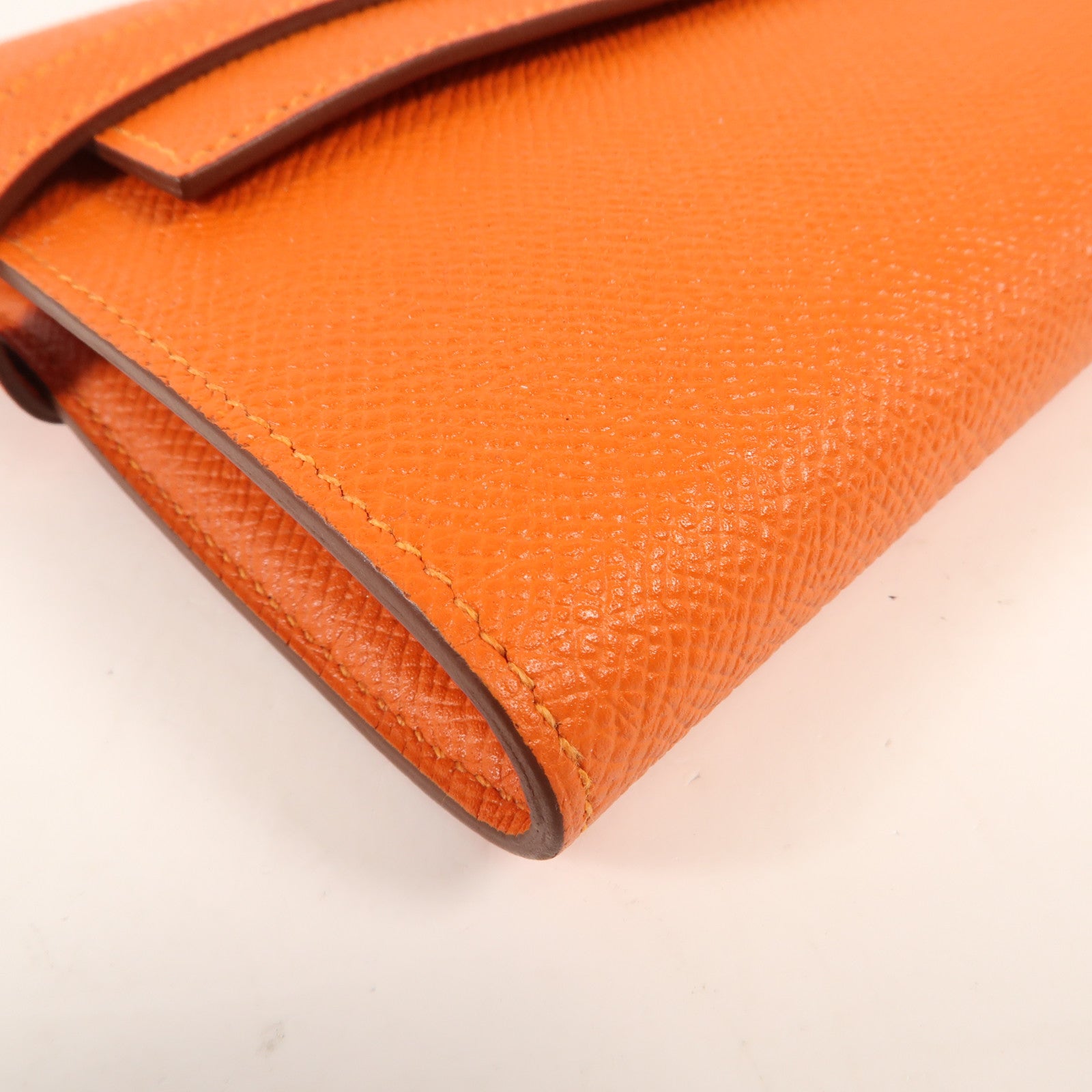 HERMES Epsom皮革Kelly Long Wallet銀扣長錢包Orange