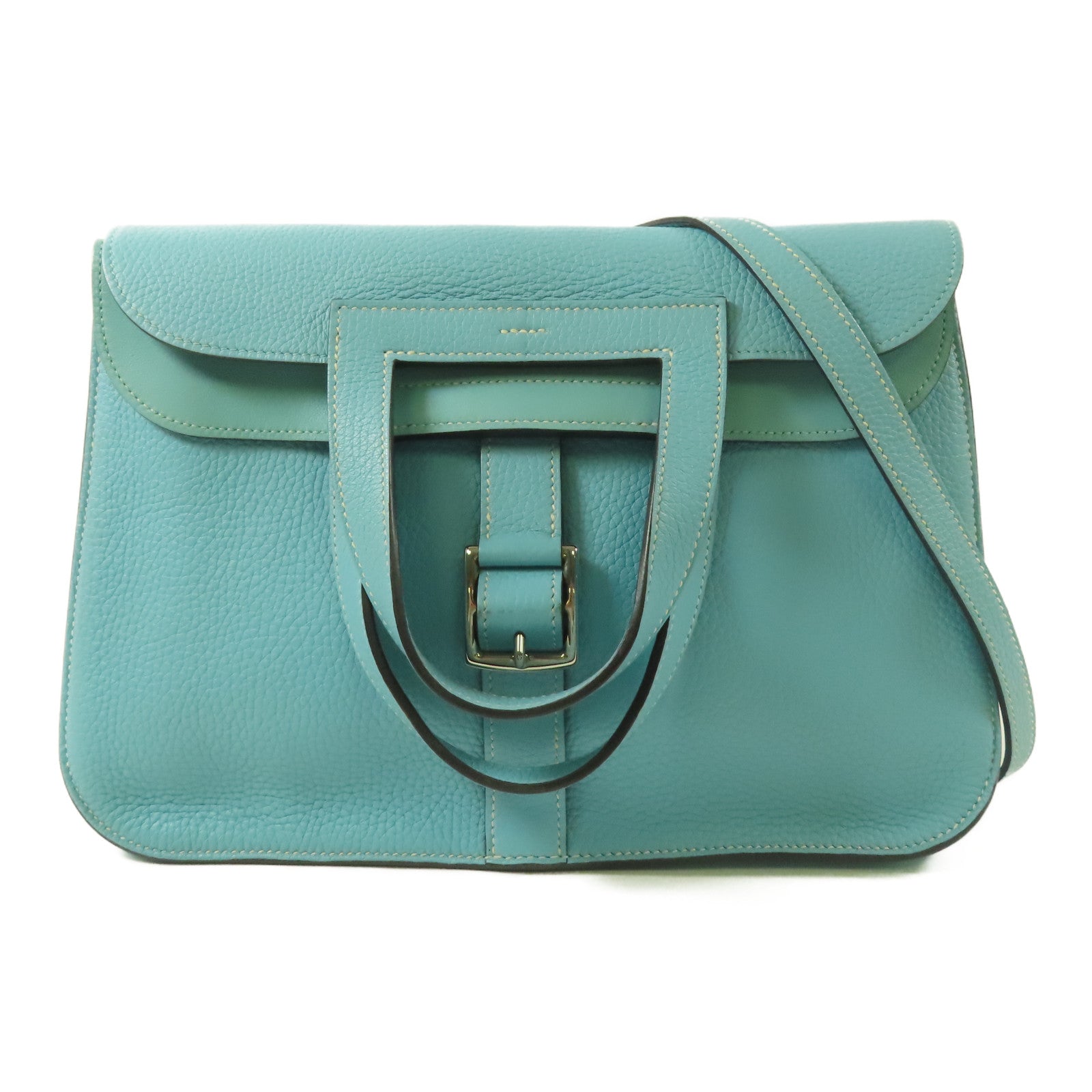 HERMES Clemence皮革Halzan 31銀扣3P Bleu Atoll/蒂芬尼藍