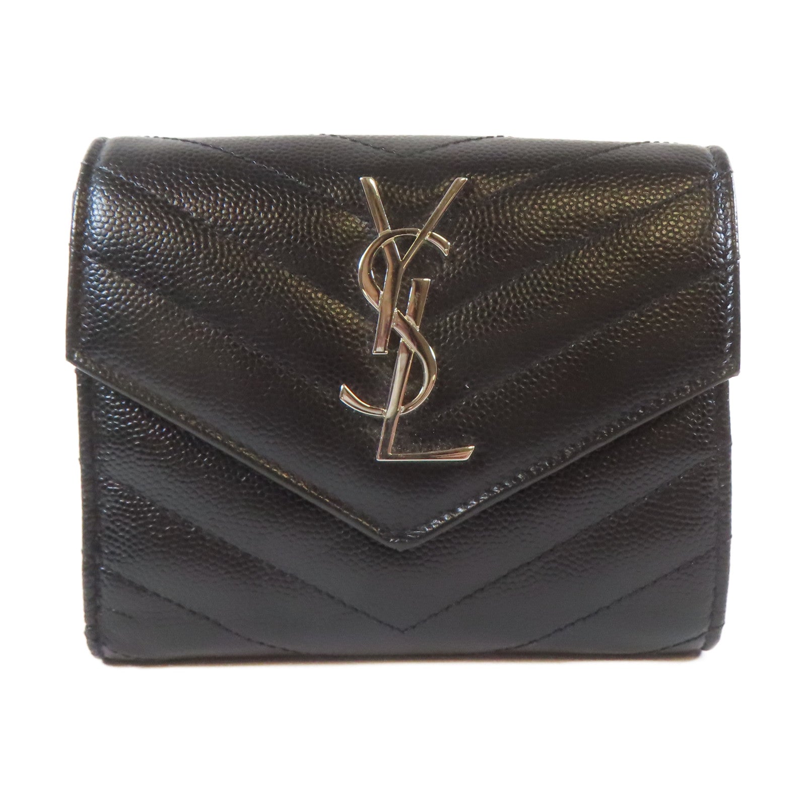 SAINT LAURENT 牛皮皮革Wallet銀扣錢包黑色
