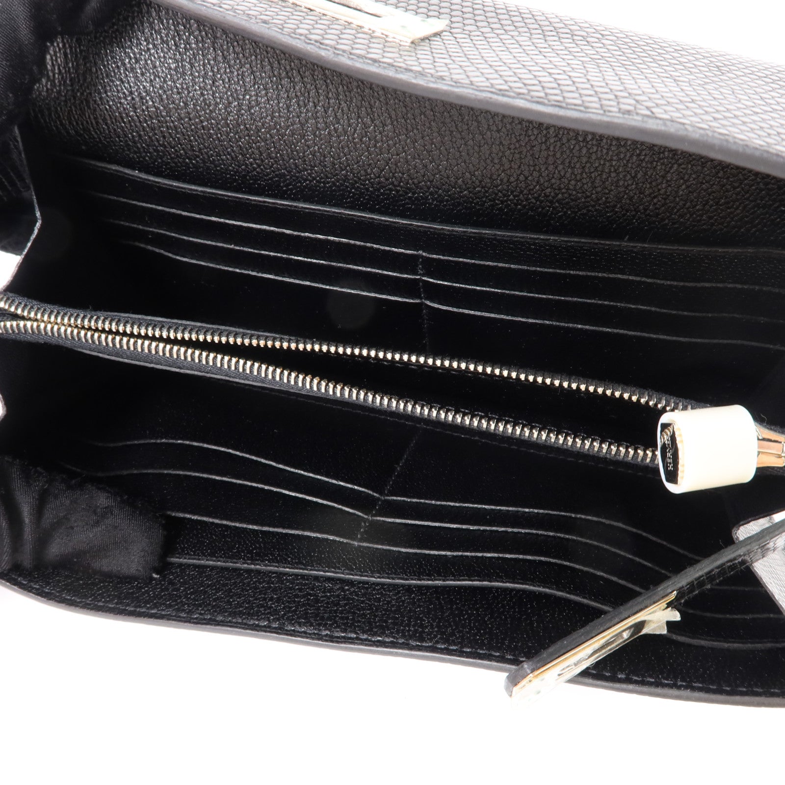 HERMES 蜥蝪皮革Kelly Long Wallet銀扣長錢包Noir