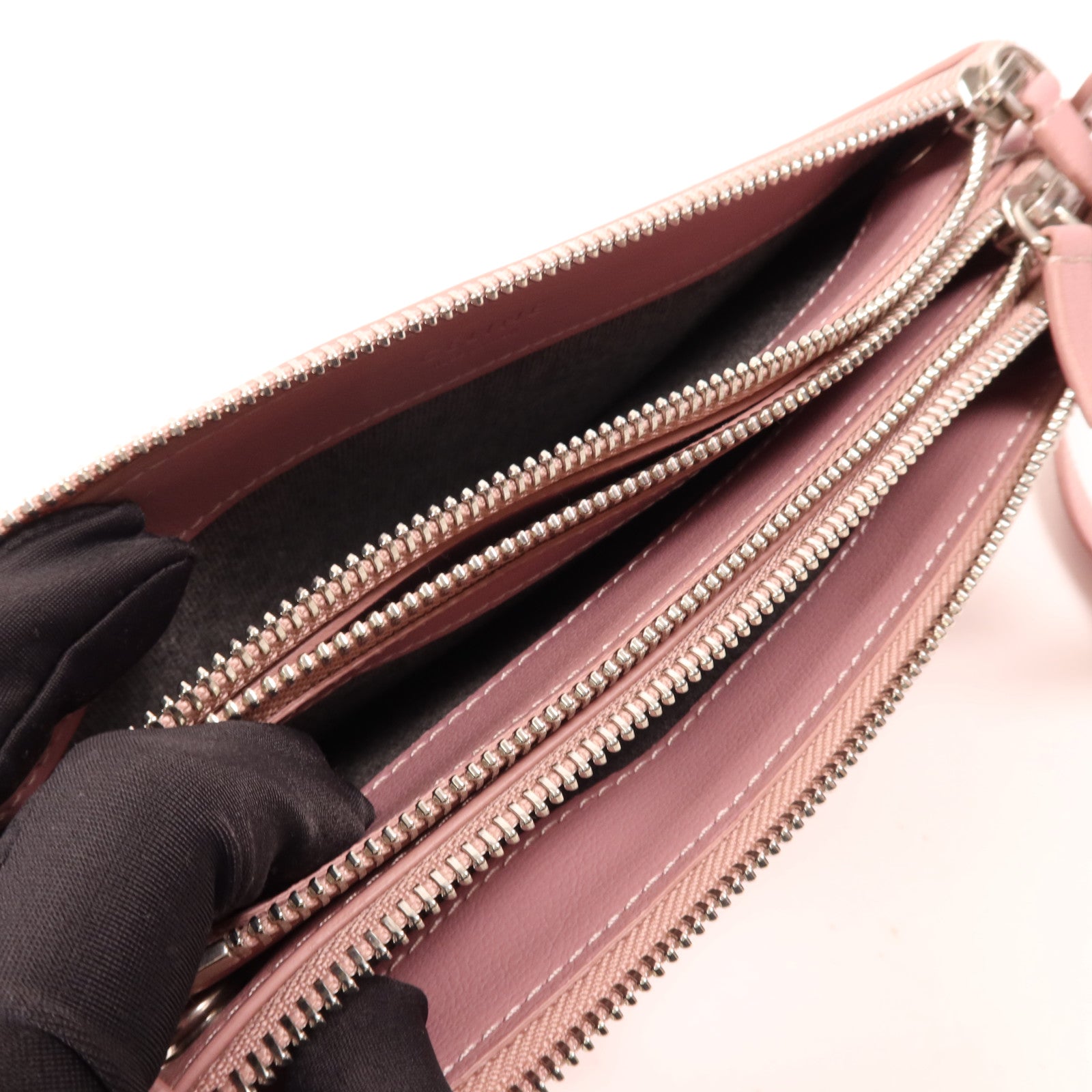 CELINE 羊皮皮革Trio銀扣肩背袋