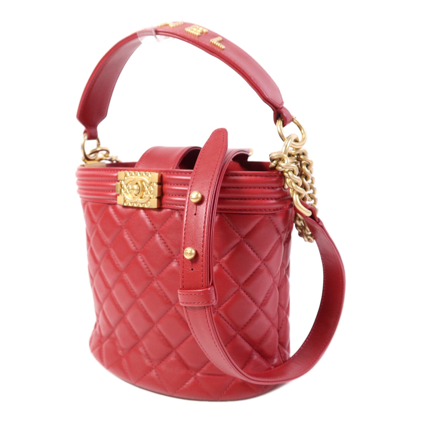 CHANEL 【激減優惠】羊皮皮革Bucket Bag金扣鏈帶手挽肩背兩用袋