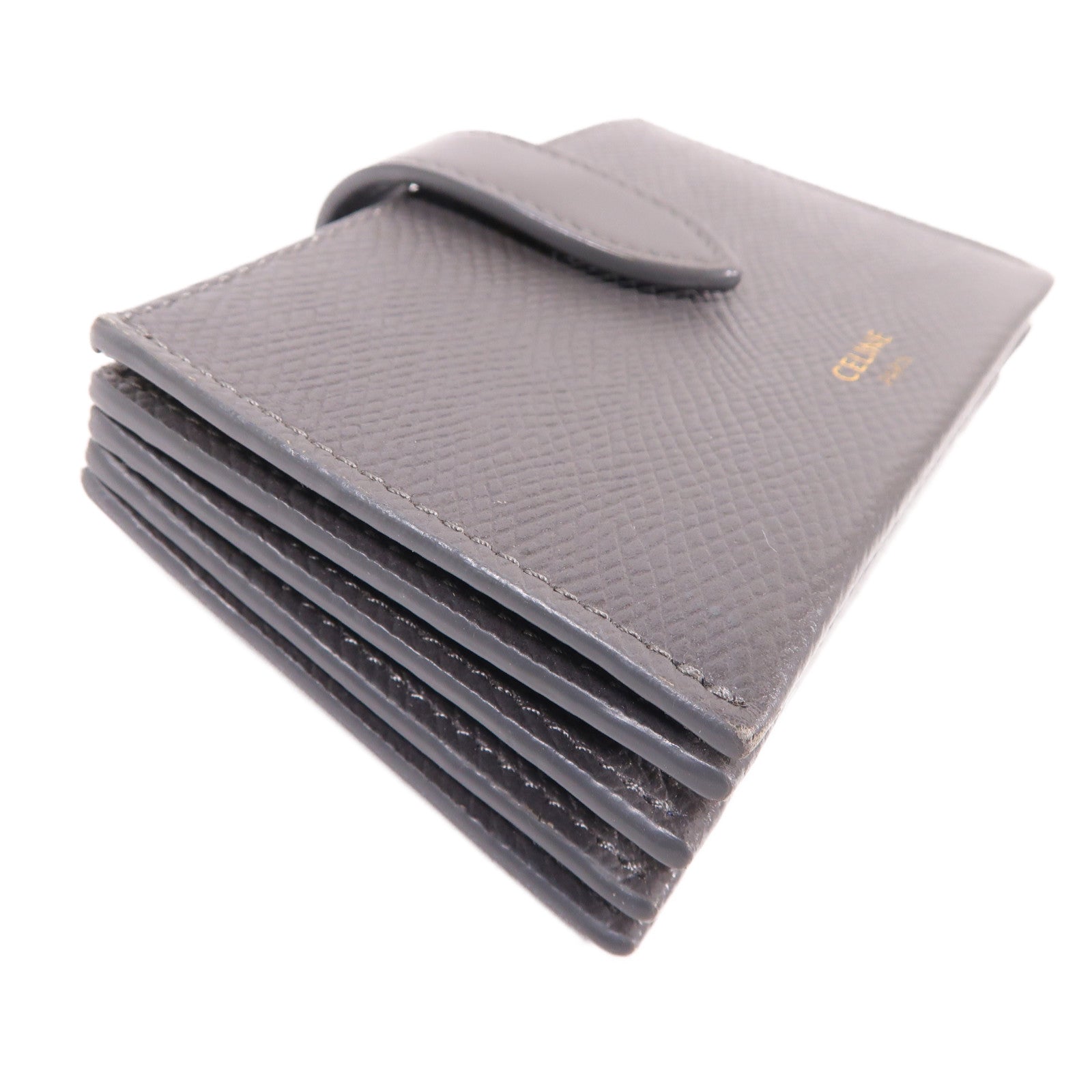 CELINE GHW Card Case Calfskin Leather Gray