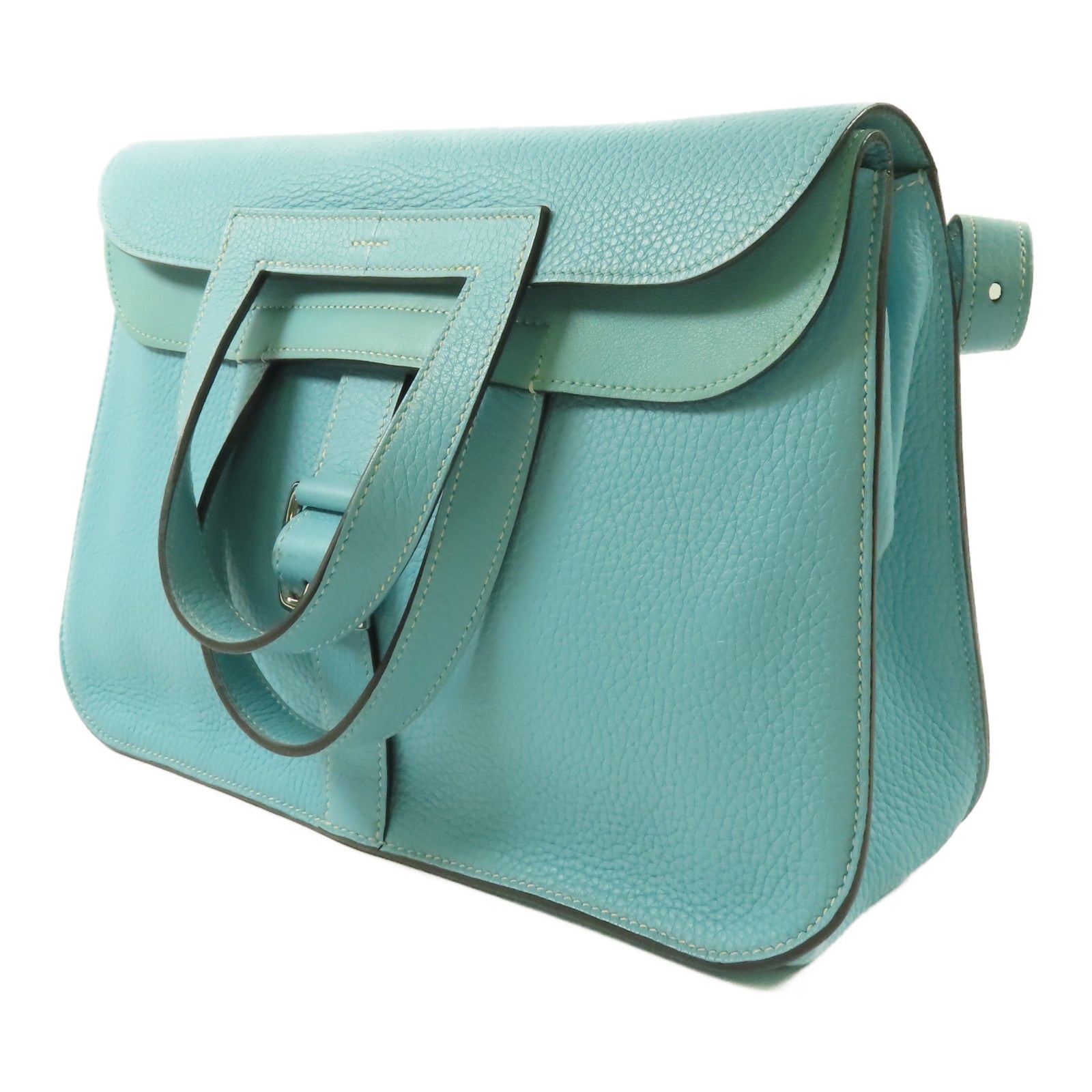 HERMES Clemence皮革Halzan 31銀扣3P Bleu Atoll/蒂芬尼藍