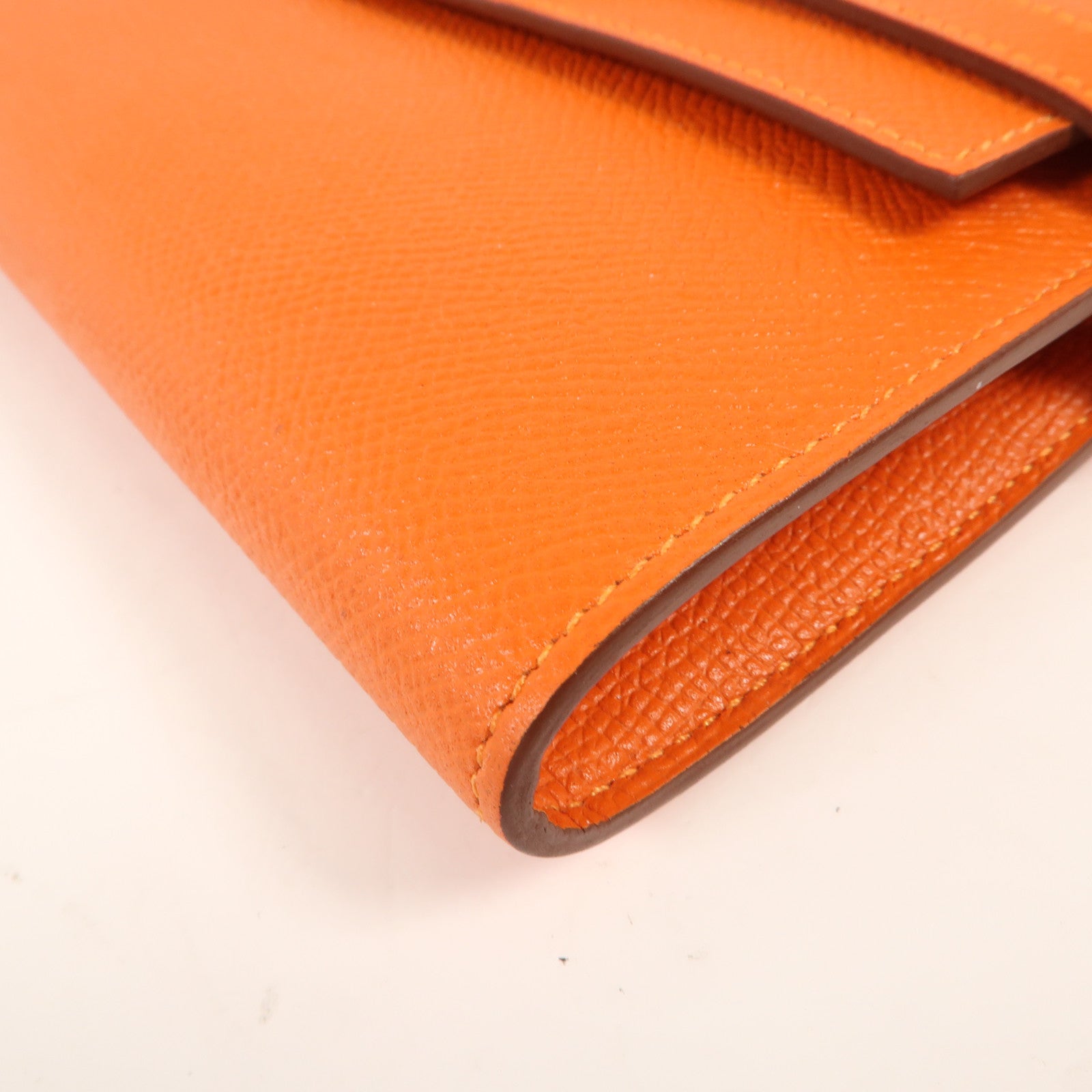 HERMES Epsom皮革Kelly Long Wallet銀扣長錢包Orange