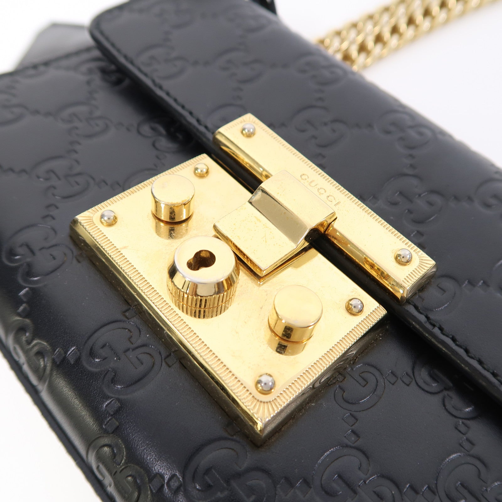 GUCCI 【激減優惠】皮革Padlock金扣鏈帶肩背袋黑色