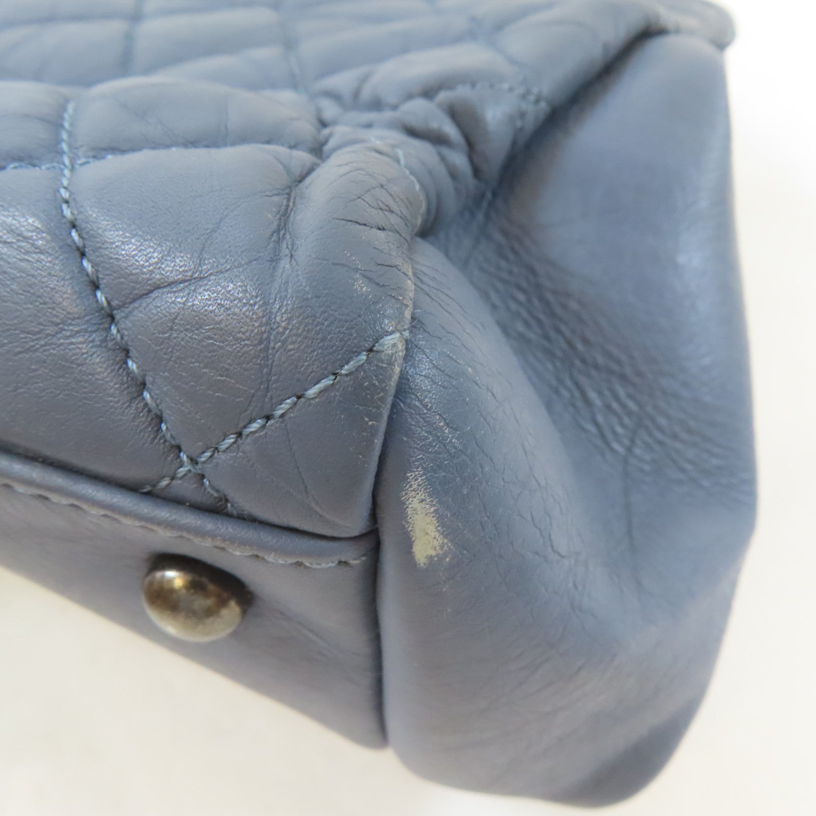 CHANEL 菱格牛皮皮革Chain Shoulder Bag黑扣手挽肩背兩用袋藍色