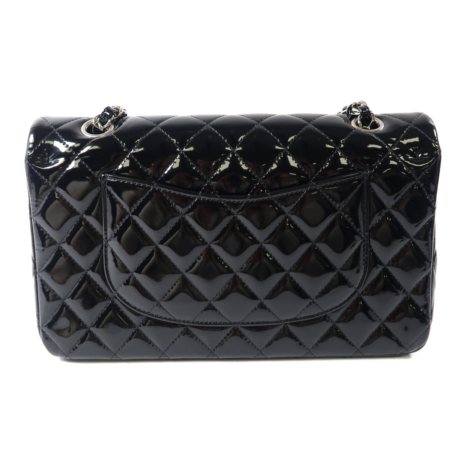 CHANEL 【激減優惠】漆皮皮革Chain Shoulder銀扣鏈帶肩背袋黑色