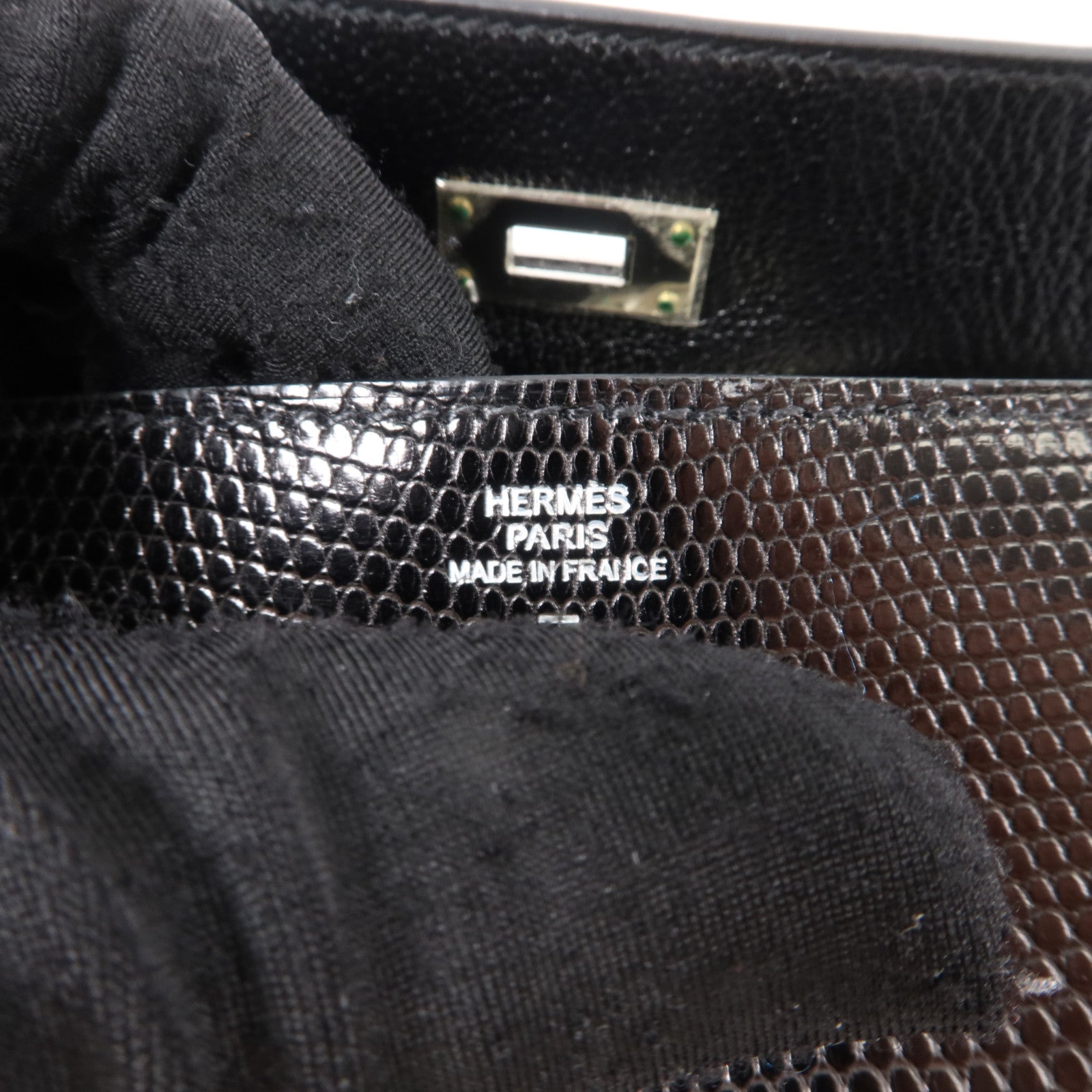 HERMES 蜥蝪皮革Kelly Long Wallet銀扣長錢包Noir