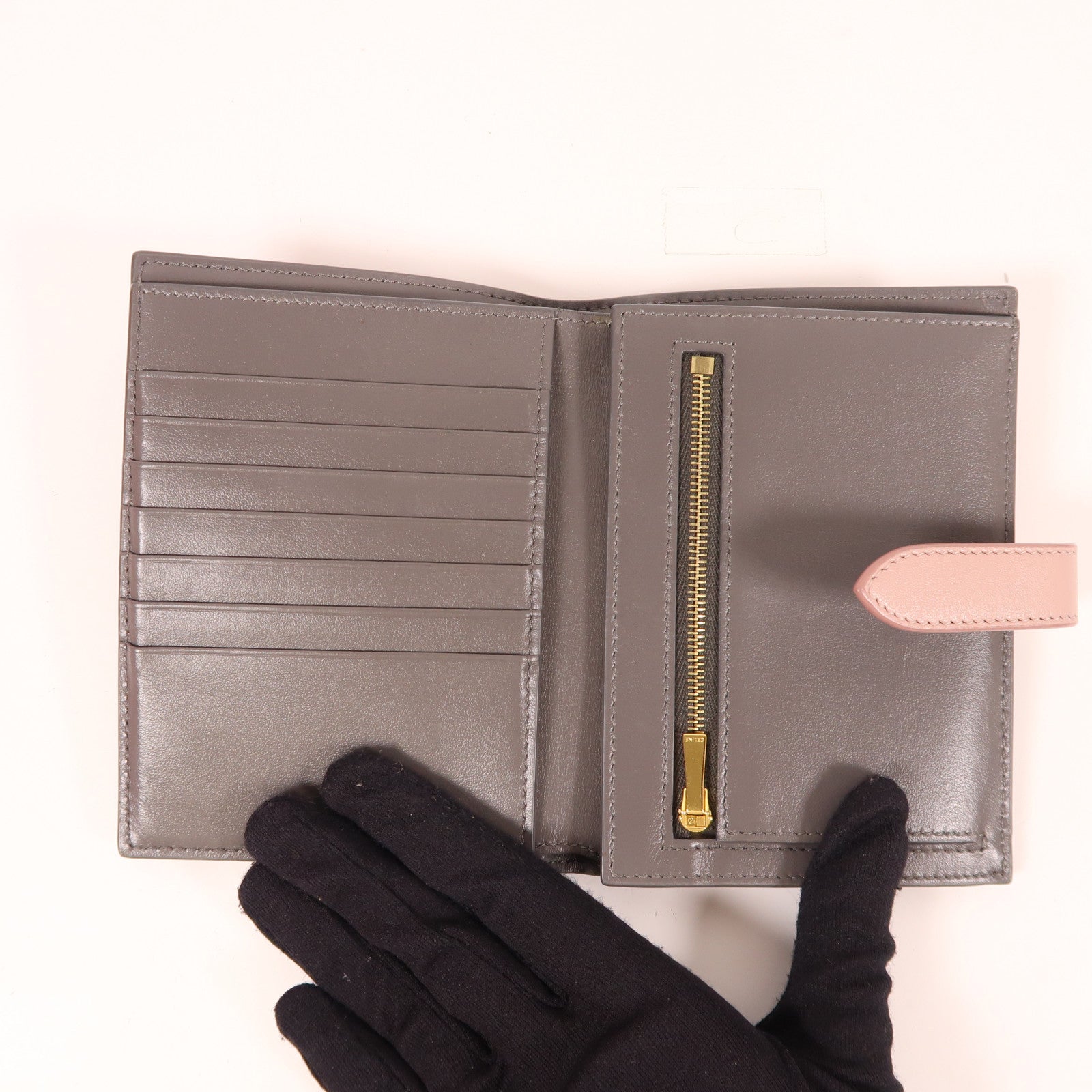 CELINE 牛皮皮革Medium Strap Wallet In Bicolour錢包灰色/粉紅色