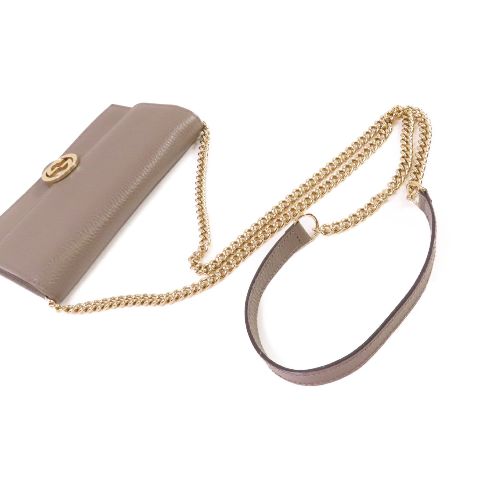 GUCCI 牛皮皮革GG Interlocking Wallet On Chain Shoulder Bag金扣鏈帶肩背袋灰色