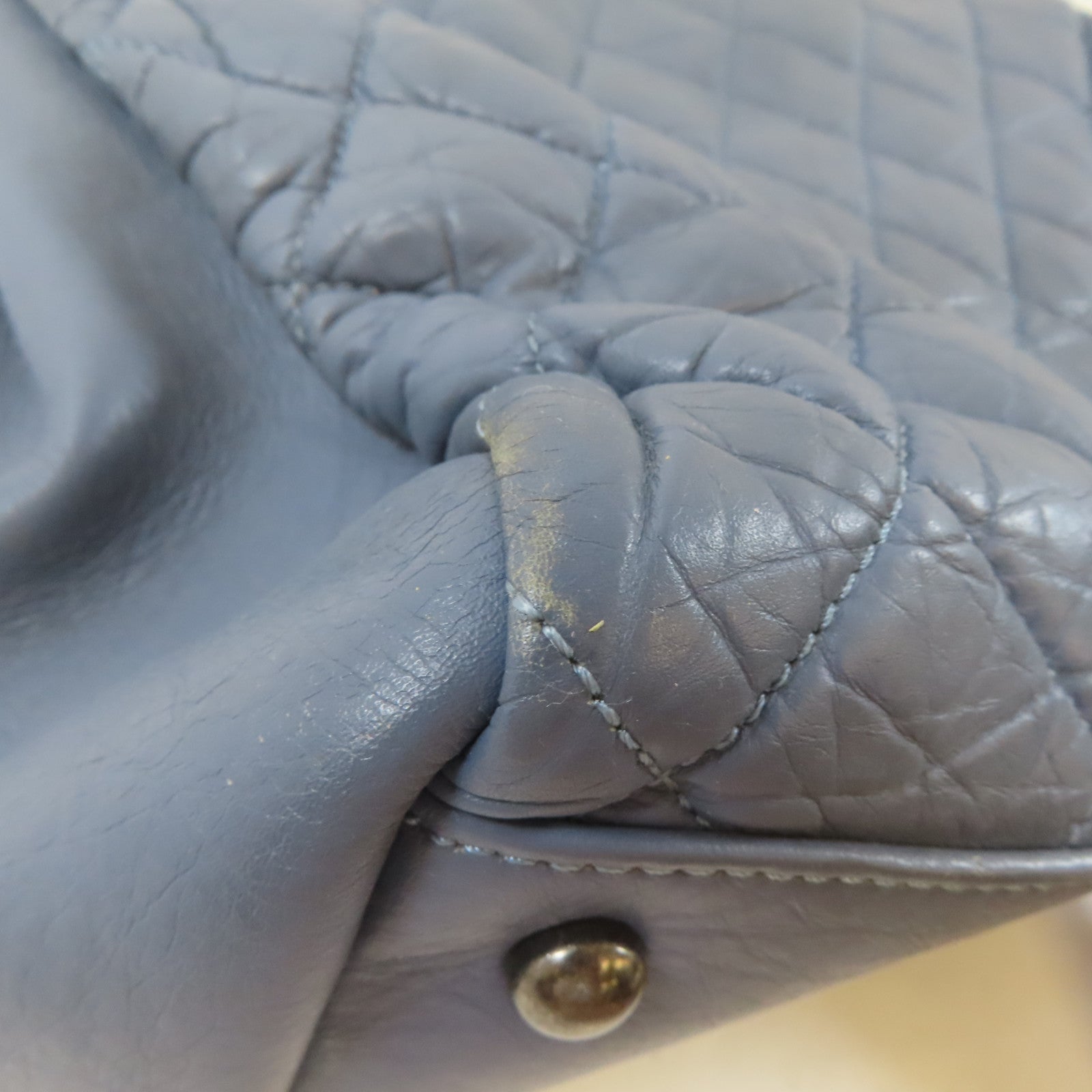 CHANEL 菱格牛皮皮革Chain Shoulder Bag黑扣手挽肩背兩用袋藍色