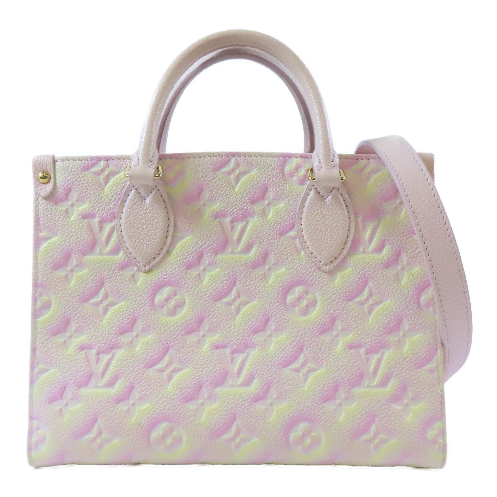 LOUIS VUITTON 【激減優惠】Monogram Empreinte On The Go PM金扣手挽肩背兩用袋粉紅色/黃色