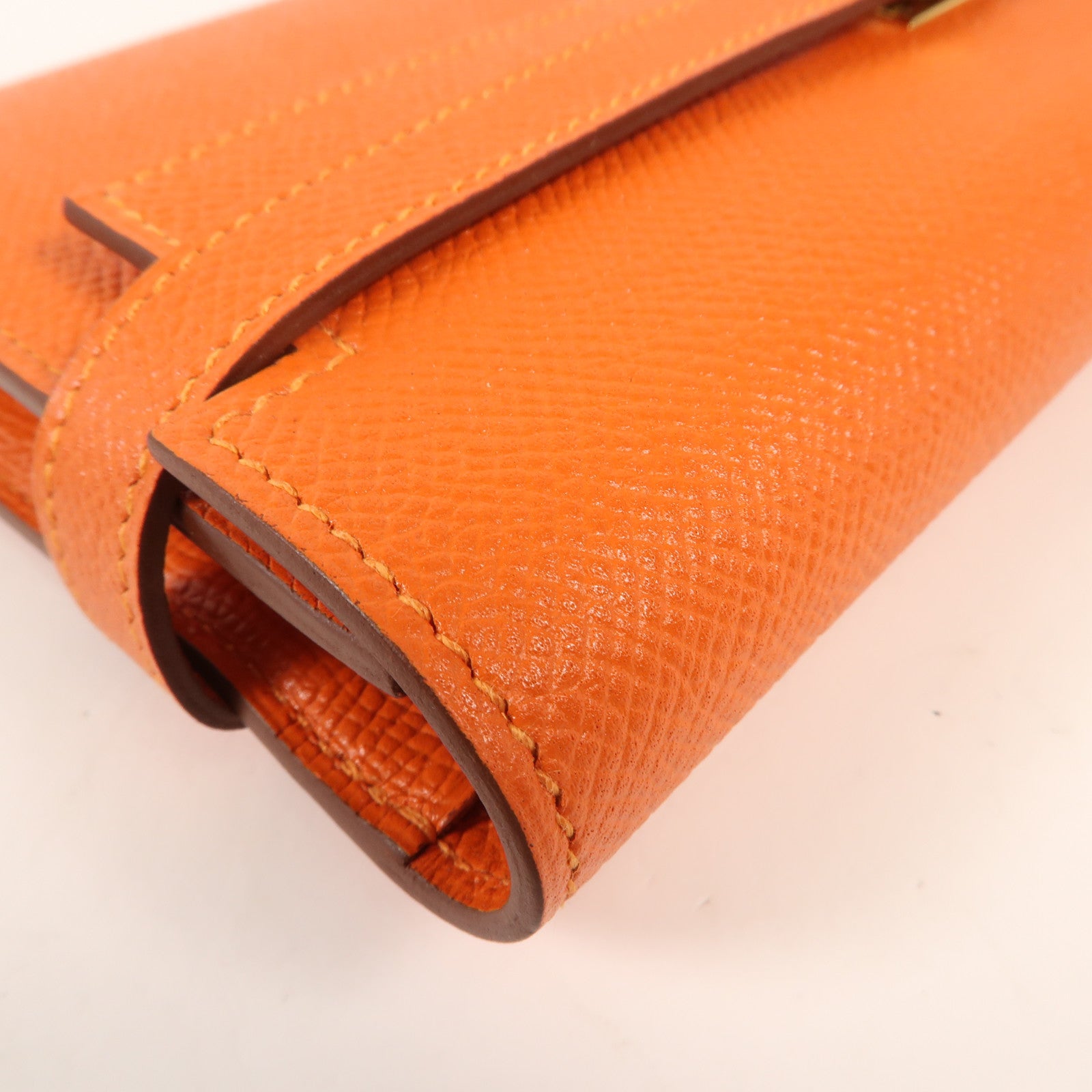 HERMES Epsom皮革Kelly Long Wallet銀扣長錢包Orange