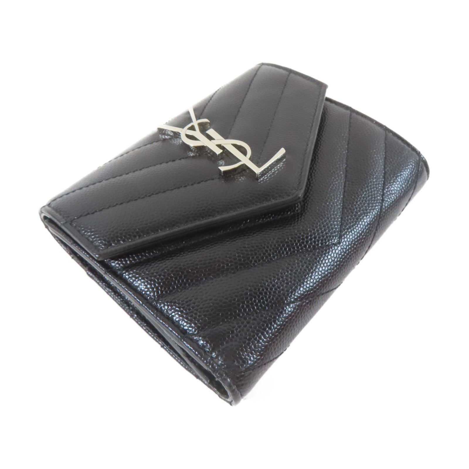 SAINT LAURENT 牛皮皮革Wallet銀扣錢包黑色