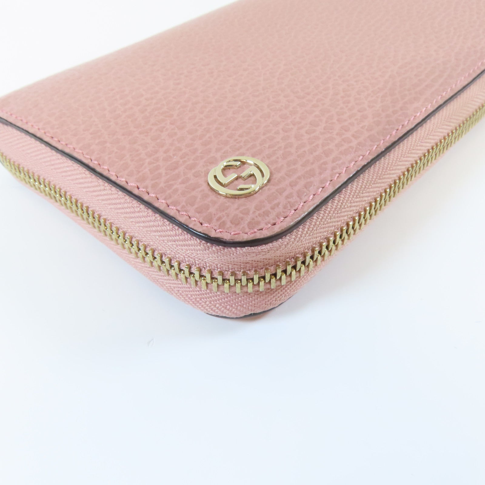 GUCCI **【激減優惠】牛皮皮革Zipper Long Wallet金扣長錢包粉紅色