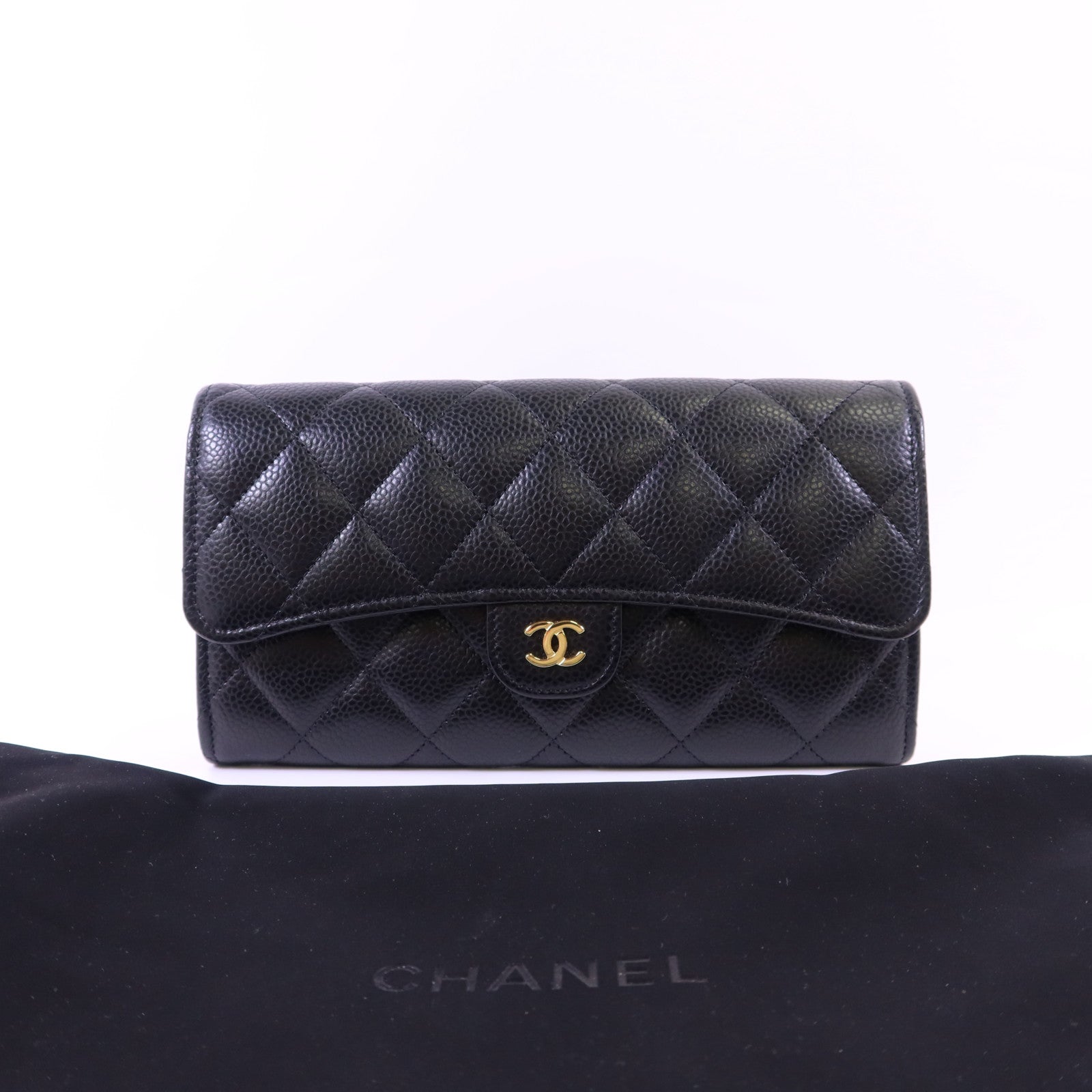 CHANEL 牛皮皮革Long Wallet金扣長錢包
