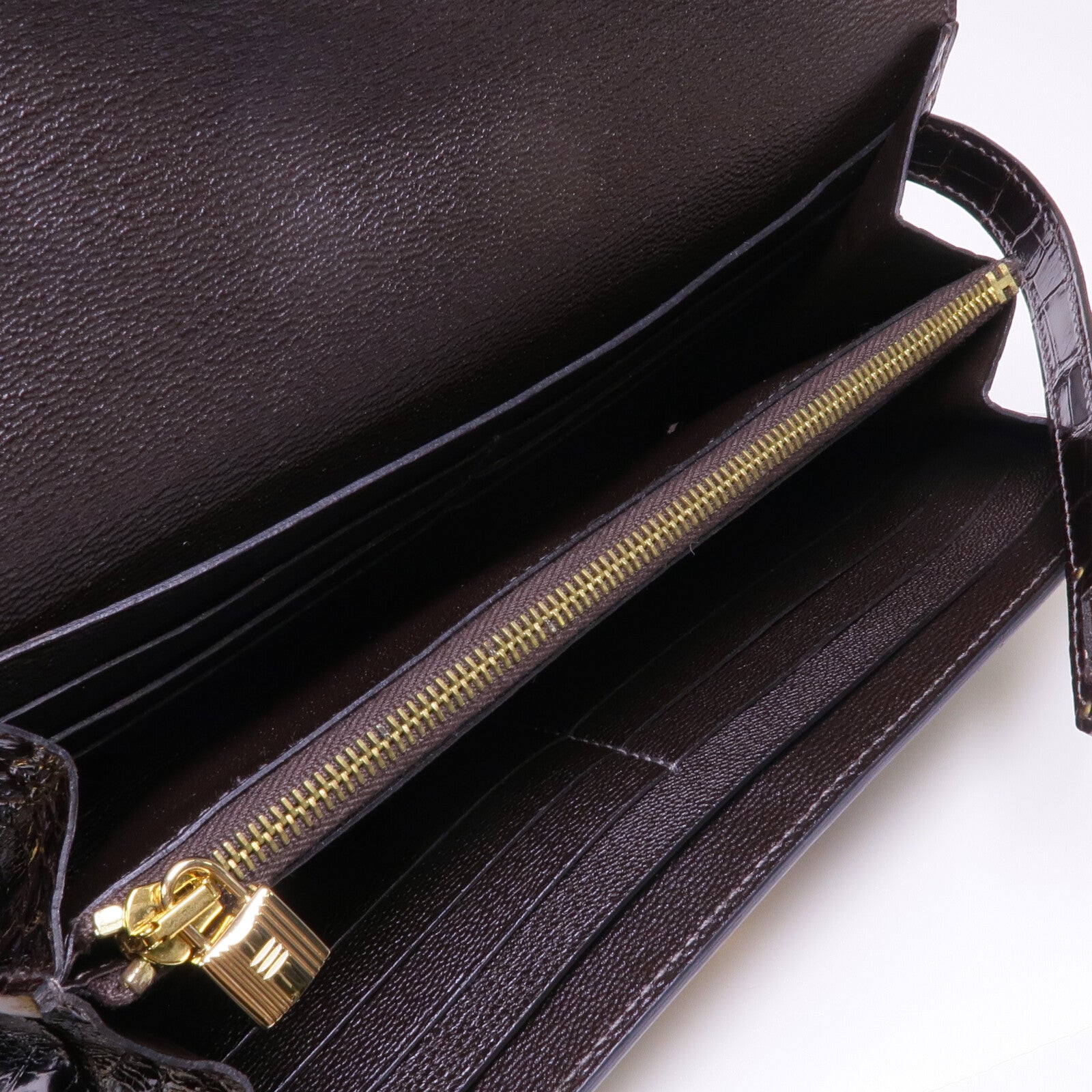 HERMES 【激減優惠】Alligator皮革Kelly Long Wallet金扣長錢包