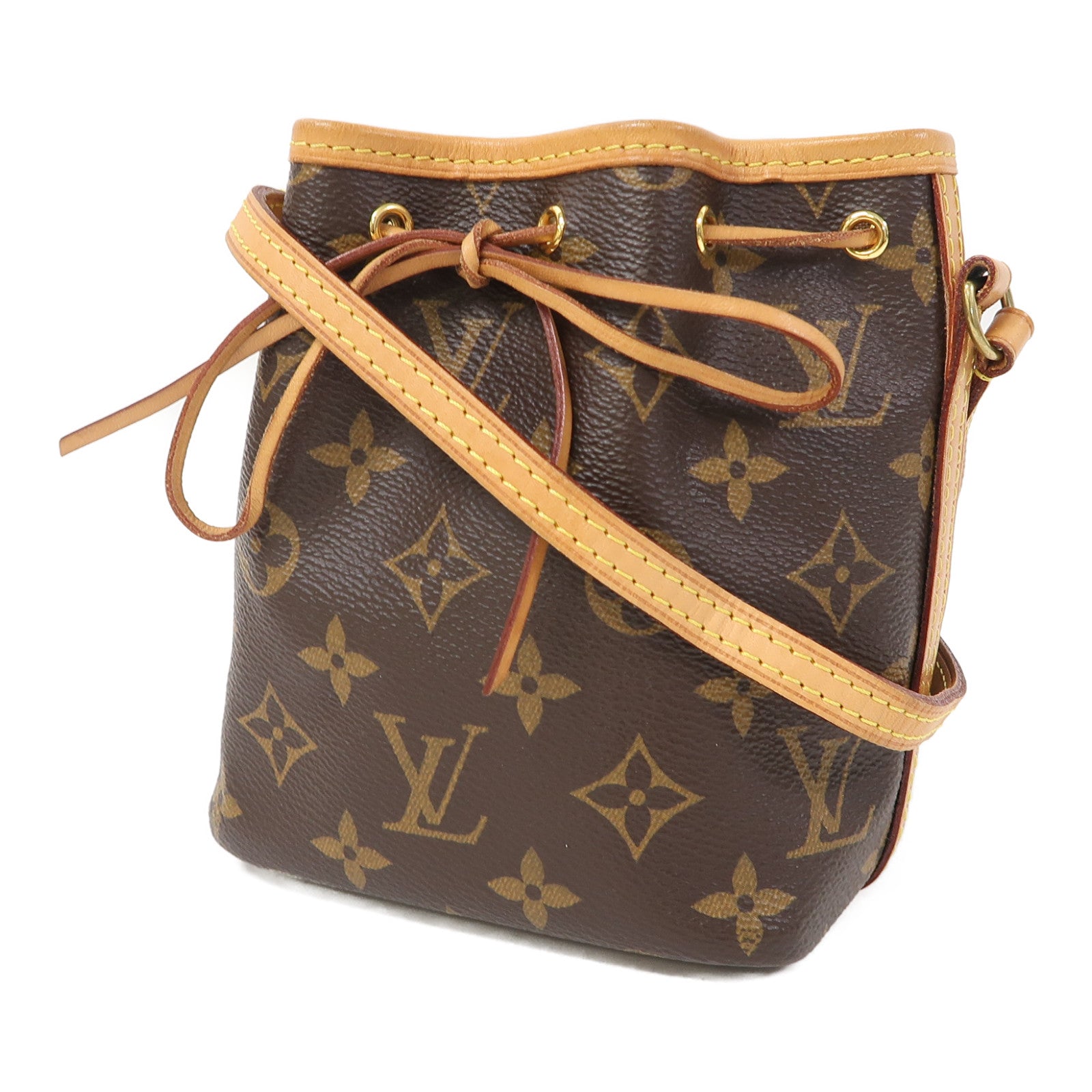 LOUIS VUITTON 【激減優惠】Monogram Nano Noe金扣肩背袋啡色