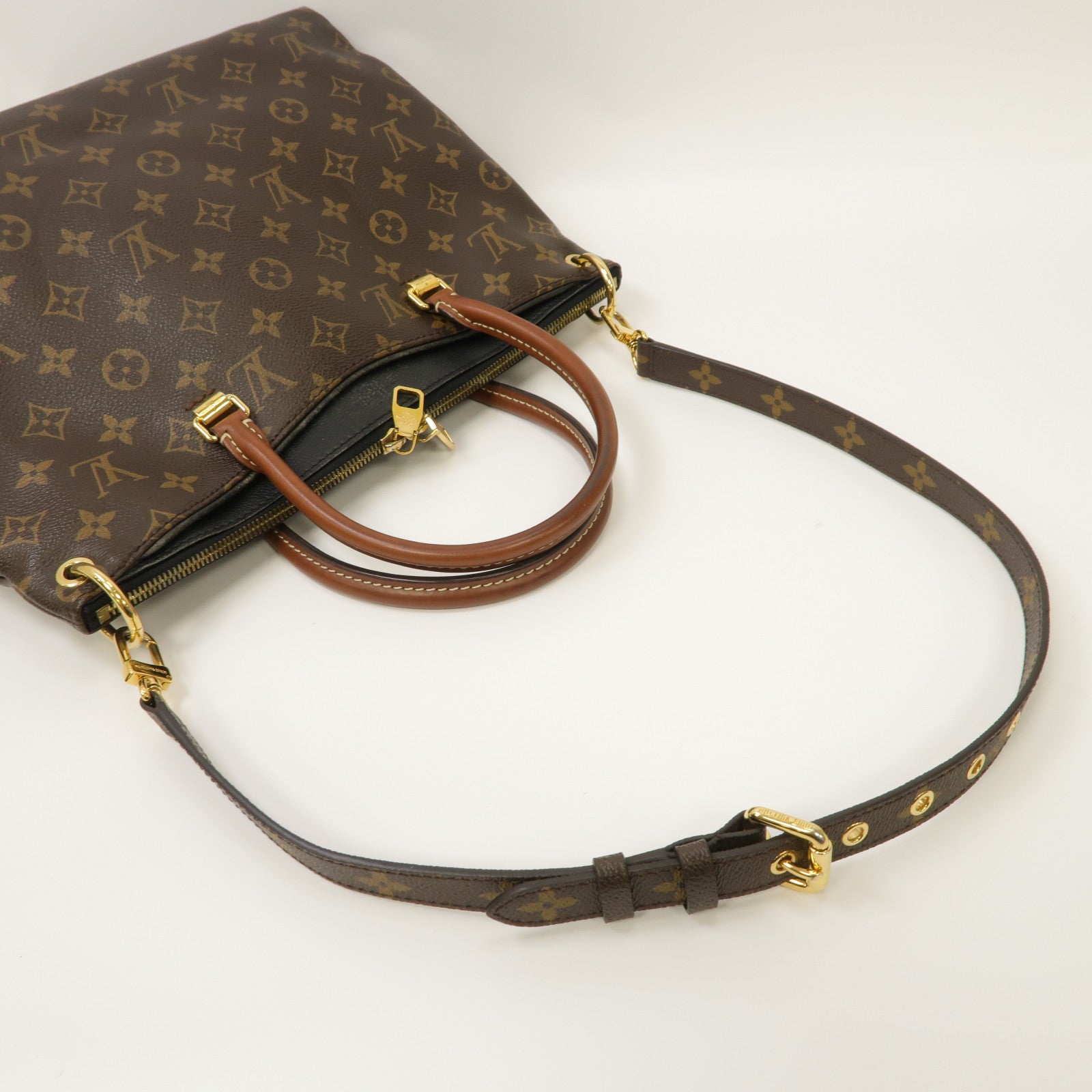 LOUIS VUITTON 【激減優惠】Monogram Pallas金扣手挽肩背兩用袋啡色/黑色