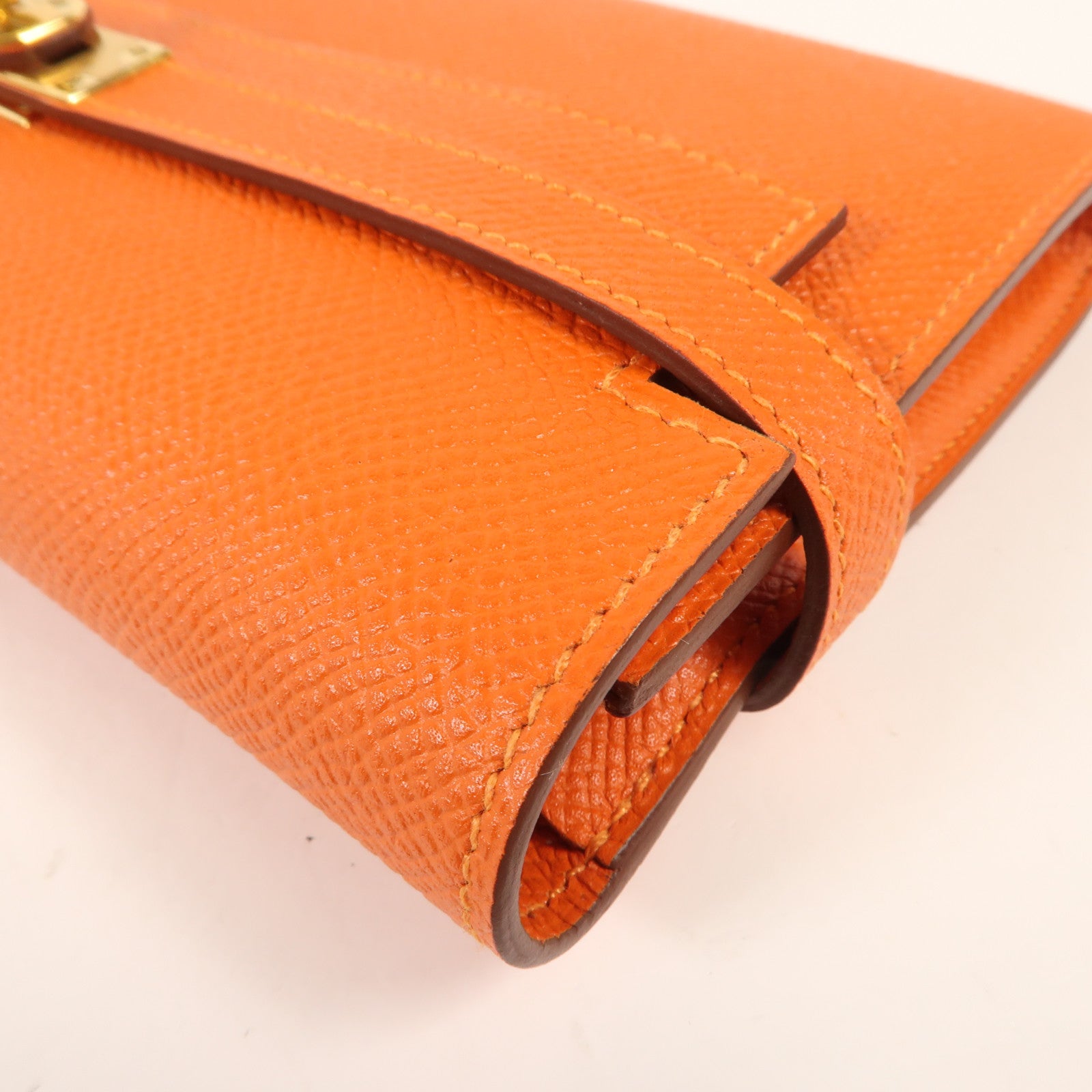 HERMES Epsom皮革Kelly Long Wallet銀扣長錢包Orange