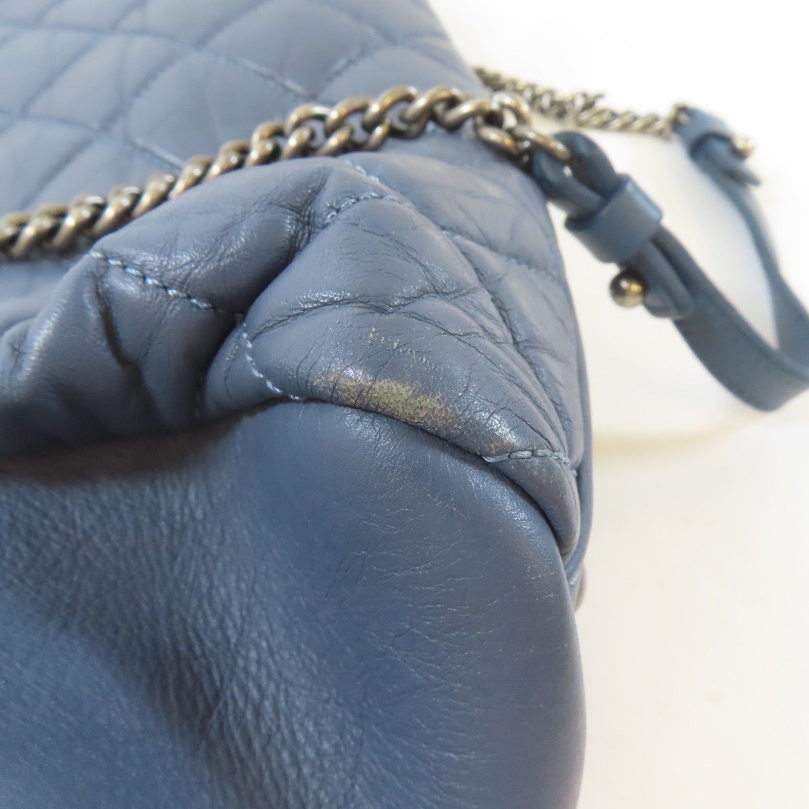 CHANEL 菱格牛皮皮革Chain Shoulder Bag黑扣手挽肩背兩用袋藍色