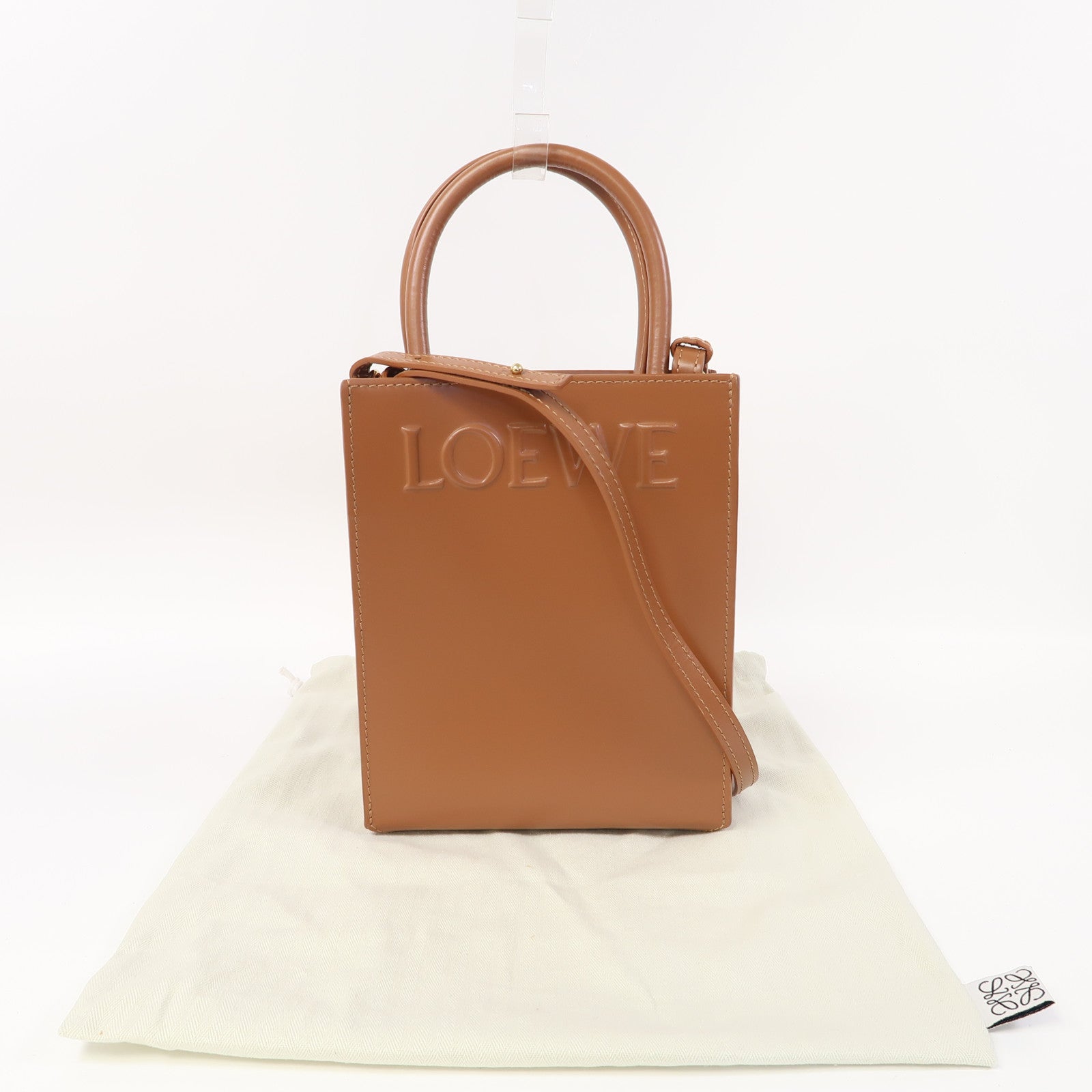 LOEWE 牛皮皮革Standard A5 Tote Bag金扣手挽肩背兩用袋啡色