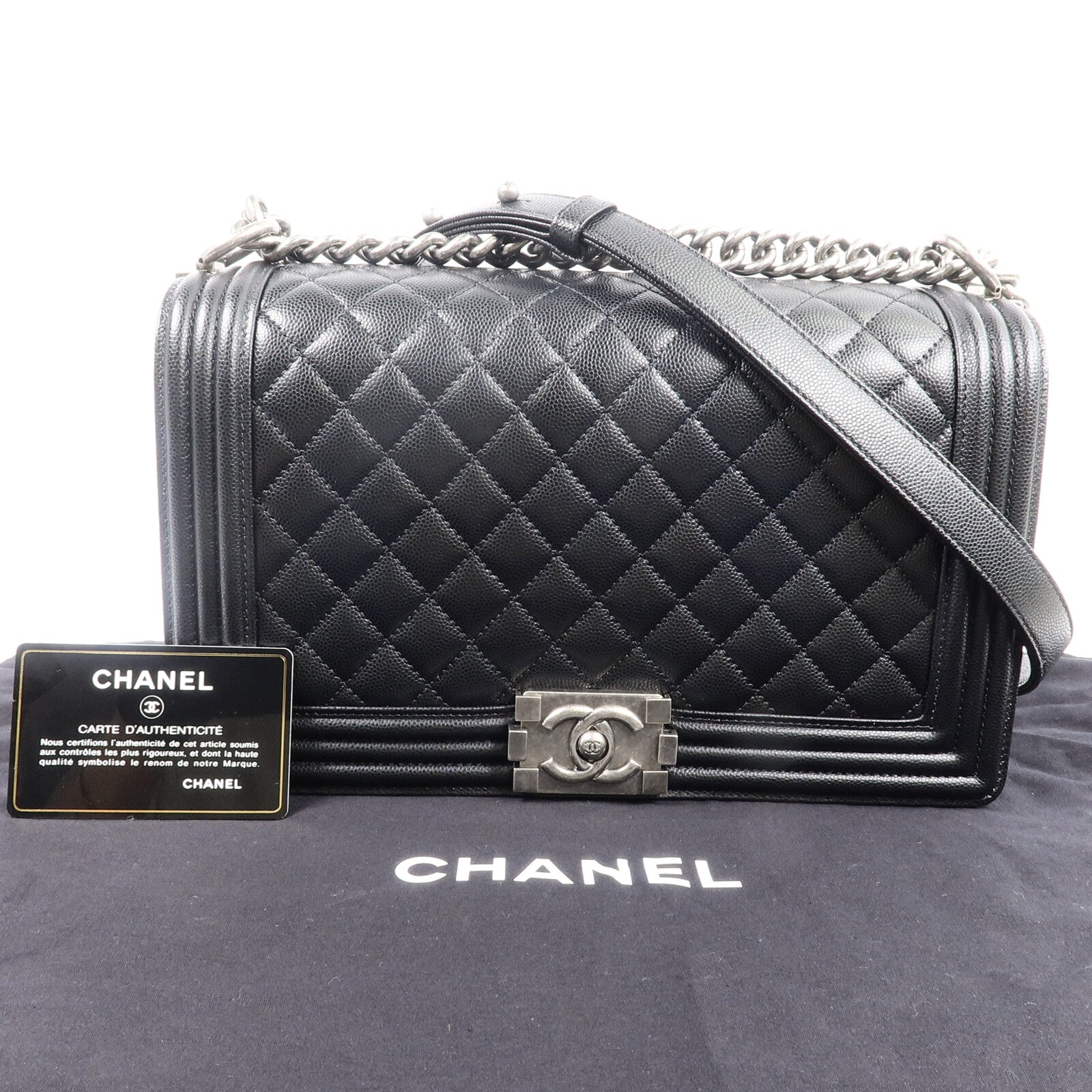 CHANEL 牛皮皮革Boy 28鏈帶肩背袋