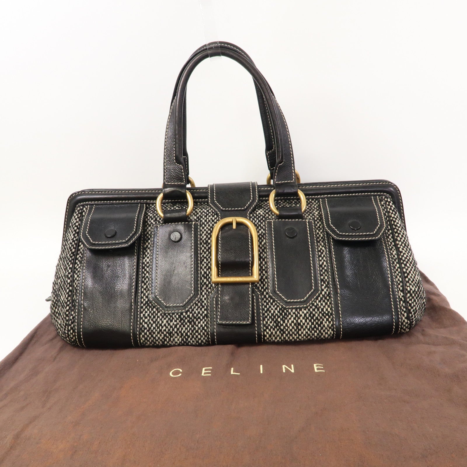CELINE 【激減優惠】帆布/牛皮皮革Hand Bag金扣手挽袋黑色