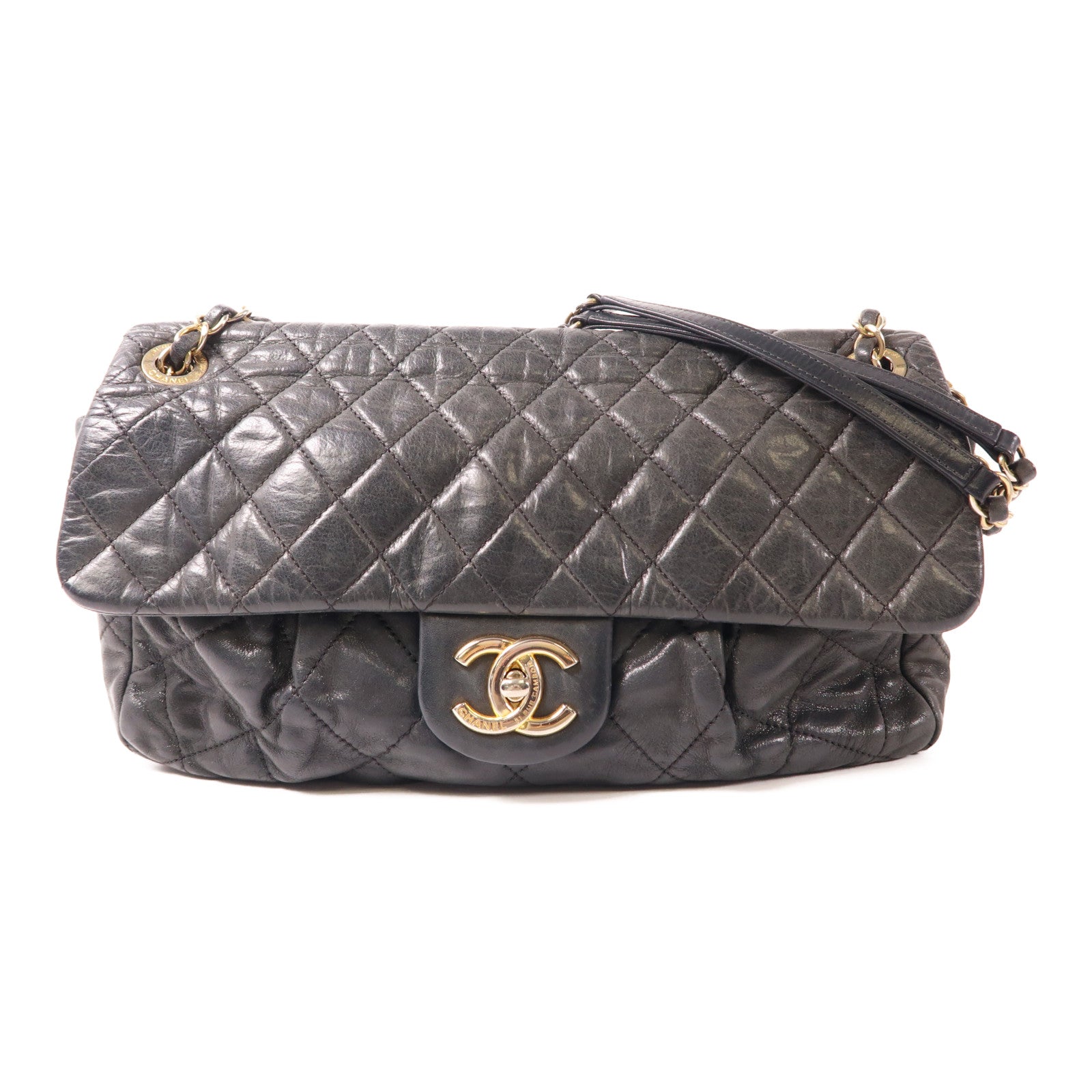 CHANEL 牛皮皮革Chain Shoulder金扣鏈帶肩背袋