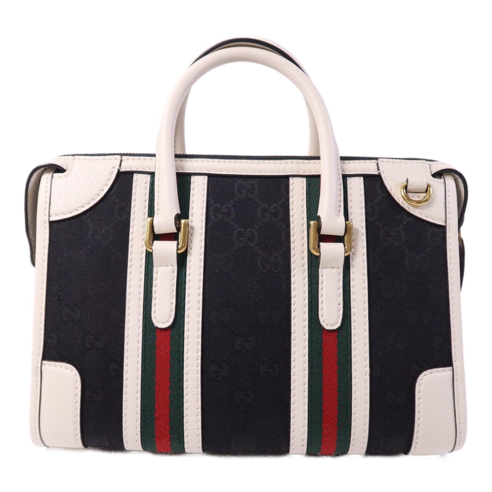 GUCCI 牛皮皮革/帆布Bauletto Small Top Handle金扣手挽肩背兩用袋