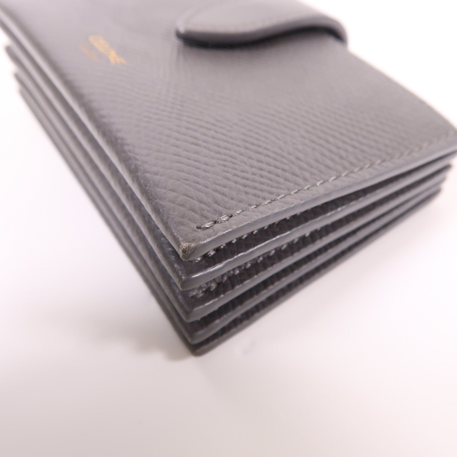 CELINE GHW Card Case Calfskin Leather Gray