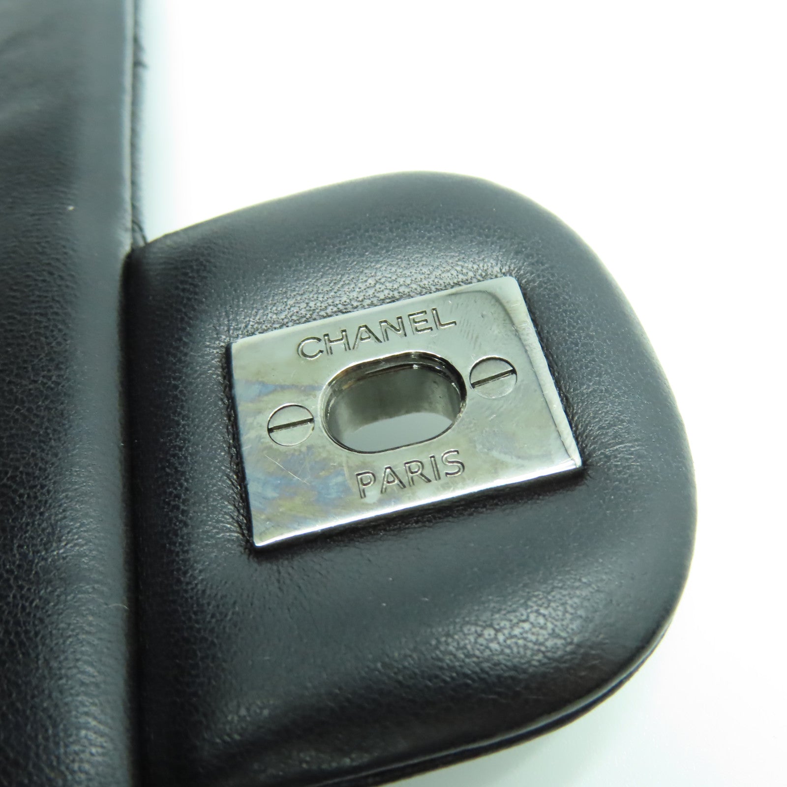 CHANEL 菱格羊皮皮革Backpack銀扣背包黑色