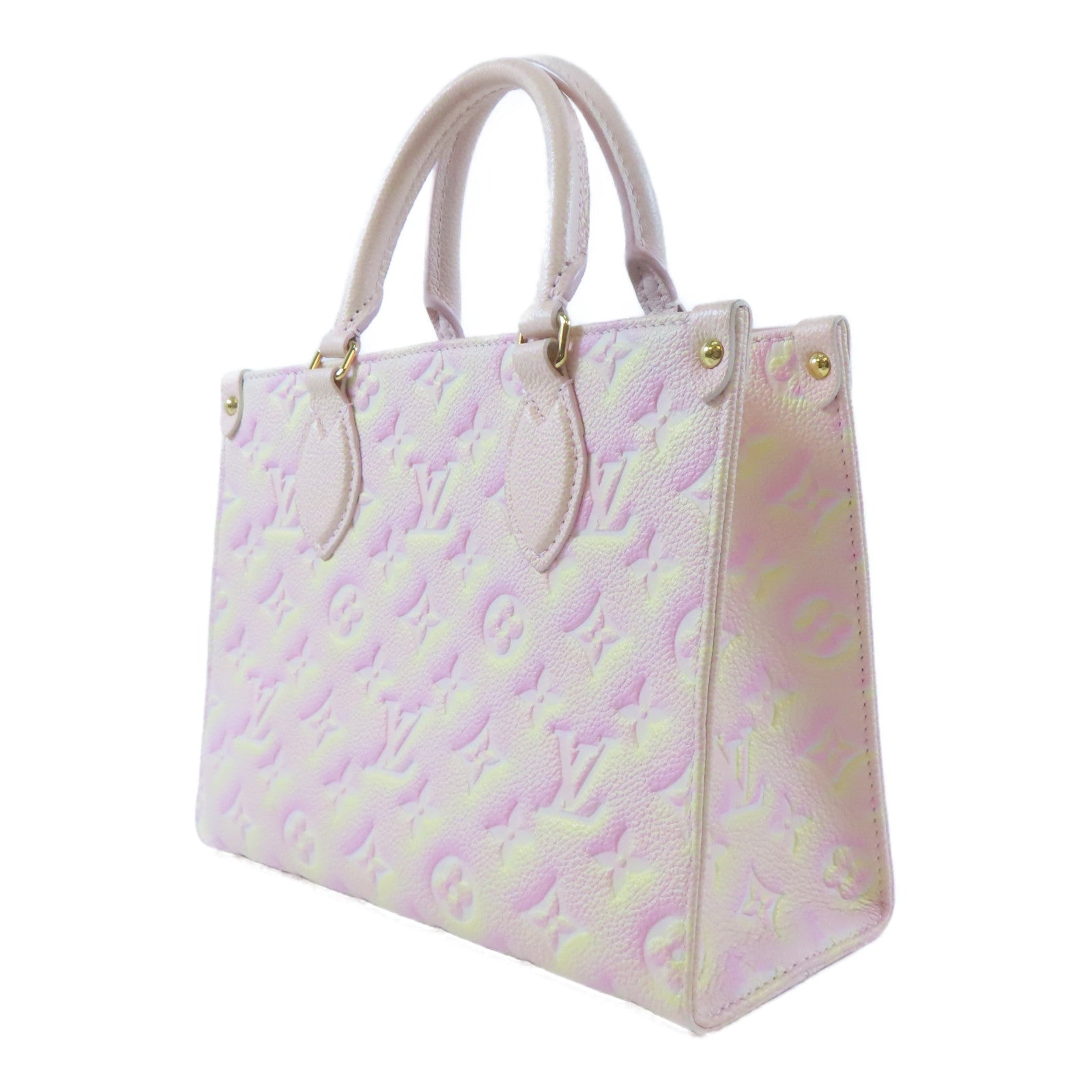 LOUIS VUITTON 【激減優惠】Monogram Empreinte On The Go PM金扣手挽肩背兩用袋粉紅色/黃色